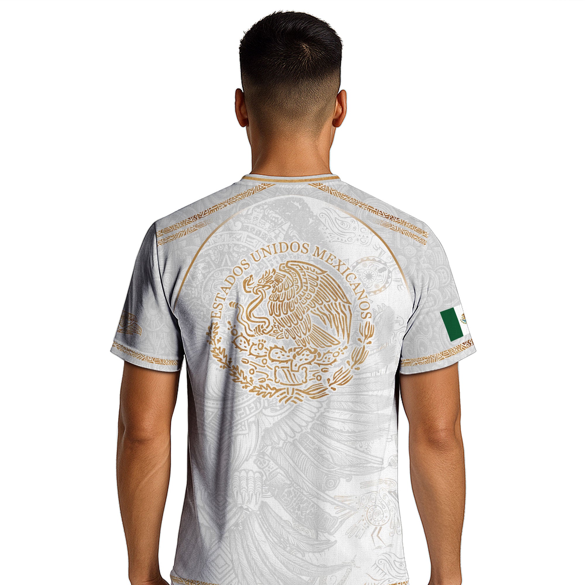 Mexico Soccer Jersey White Gold Aztec Eagle Design
