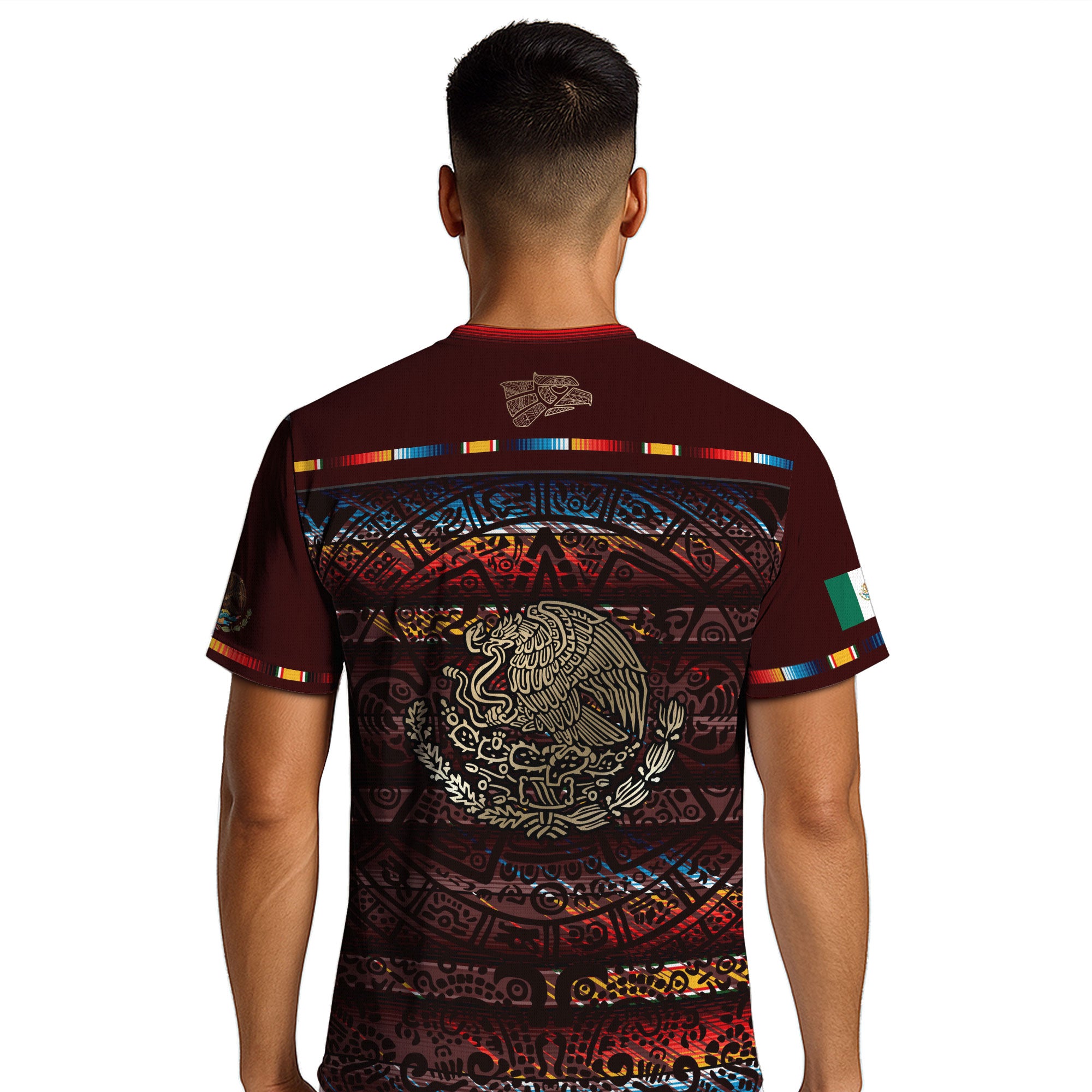Mexico Soccer Jersey Red Multitone Aztec Calendar & Eagle Crest
