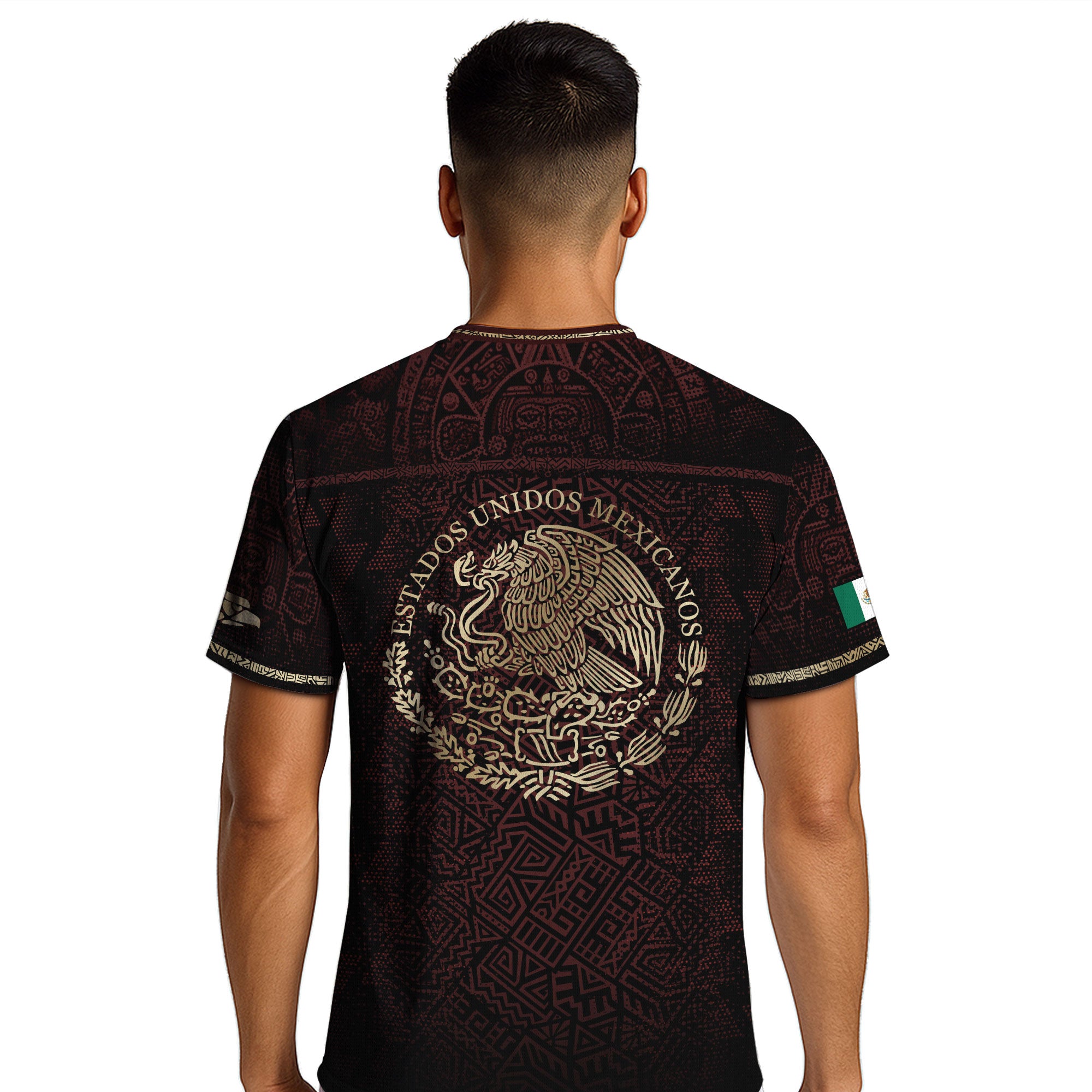 Mexico Soccer Jersey Maroon Gold Aztec Eagle & Serpent Design