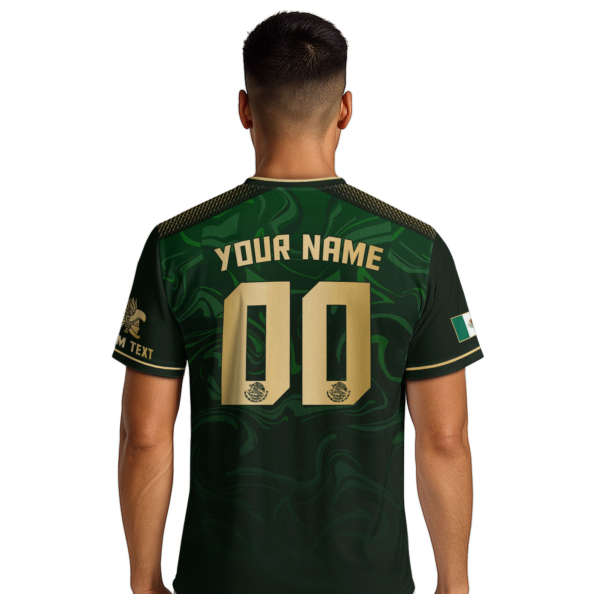 Custom Mexico Green Eagle Soccer Jersey Gold Crest Heritage Edition