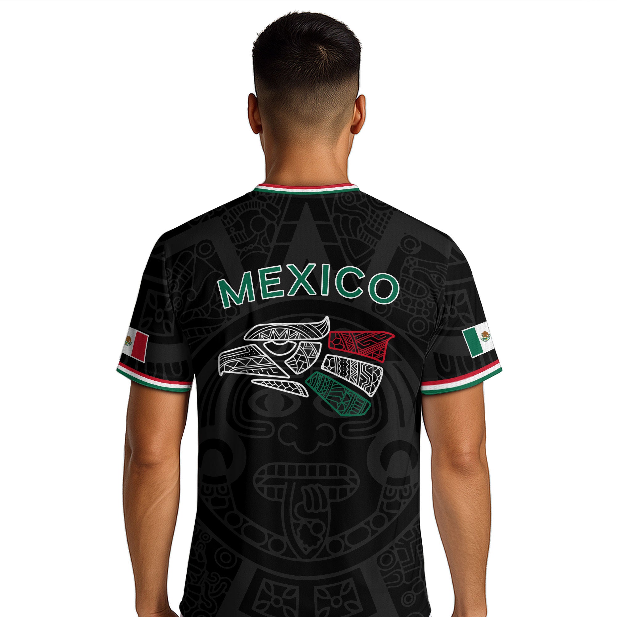 Soccer Jersey Mexico Black Aztec Pattern with Tricolor Accents