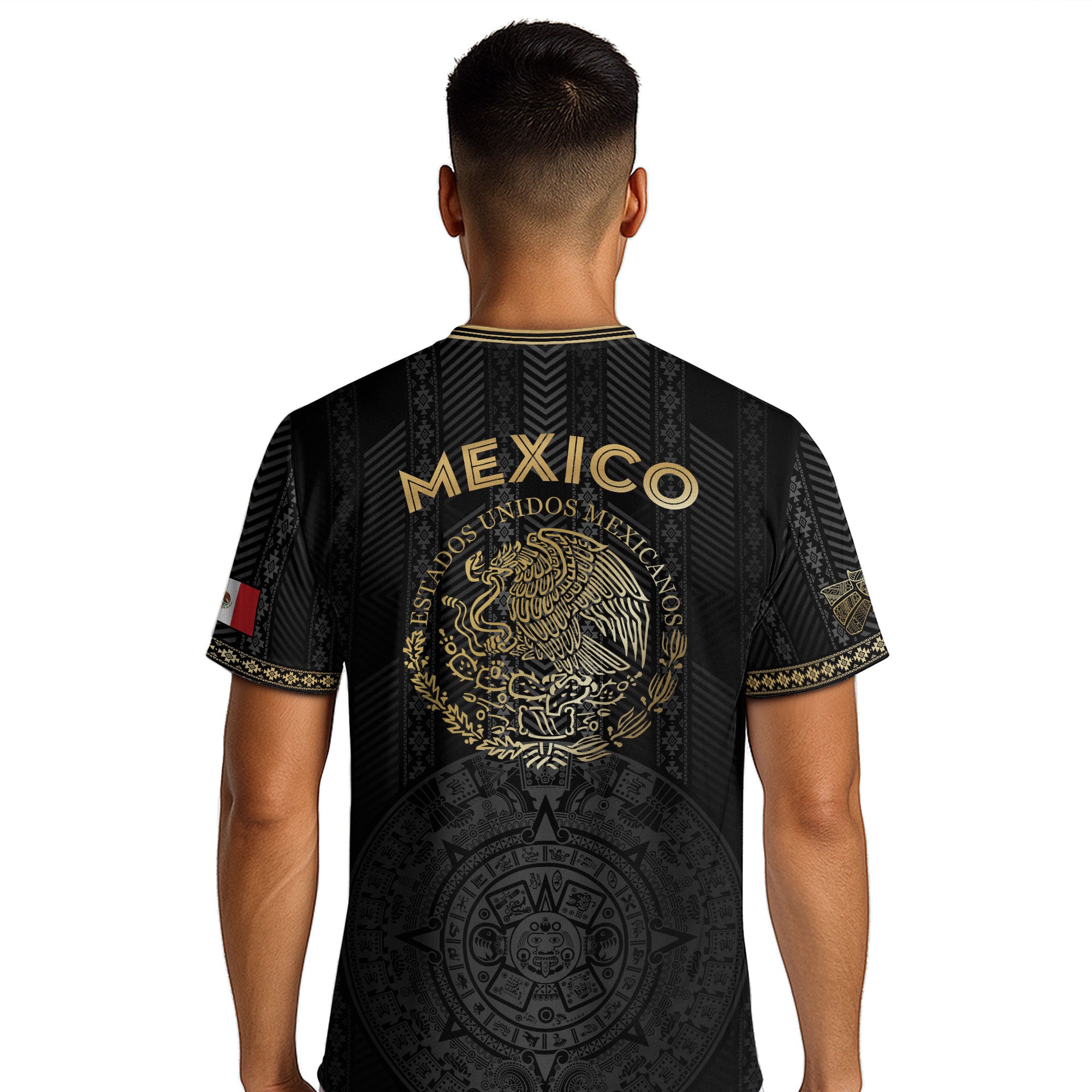 Mexico Soccer Jersey Black Gold Aztec Calendar Design