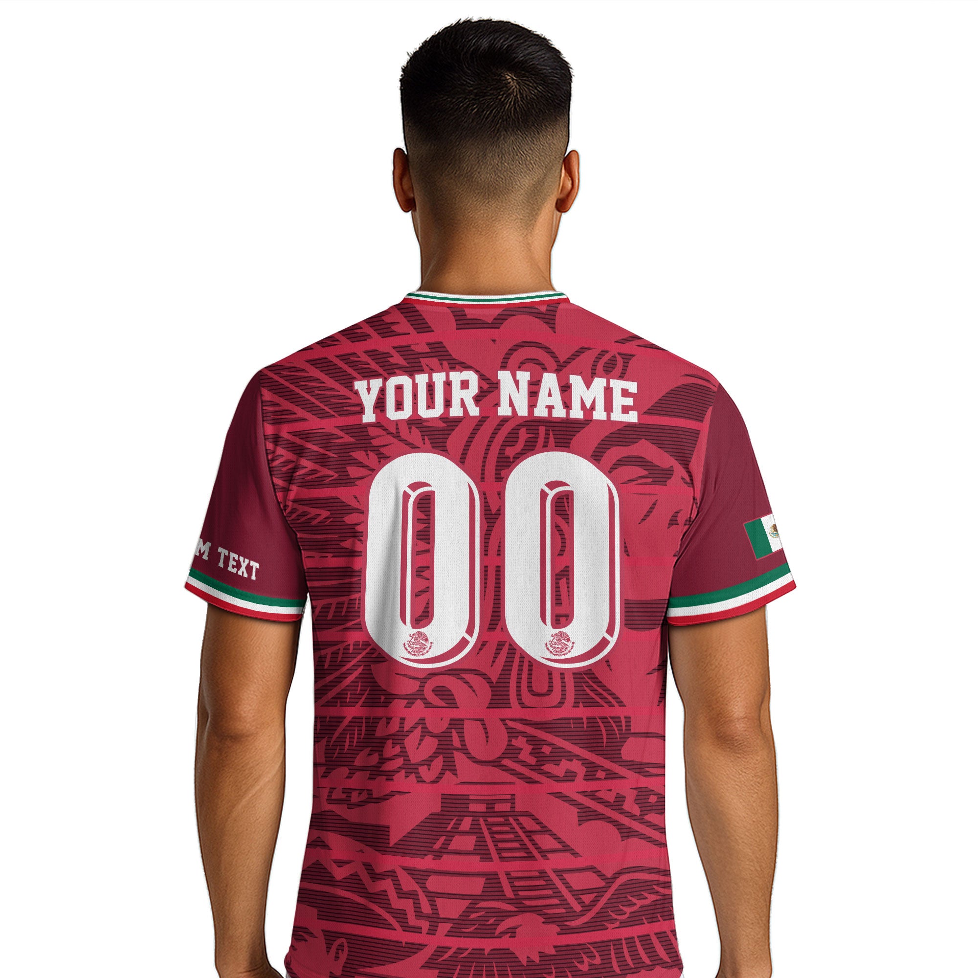 Custom Mexico Burgundy Aztec Pattern Design Soccer Jersey