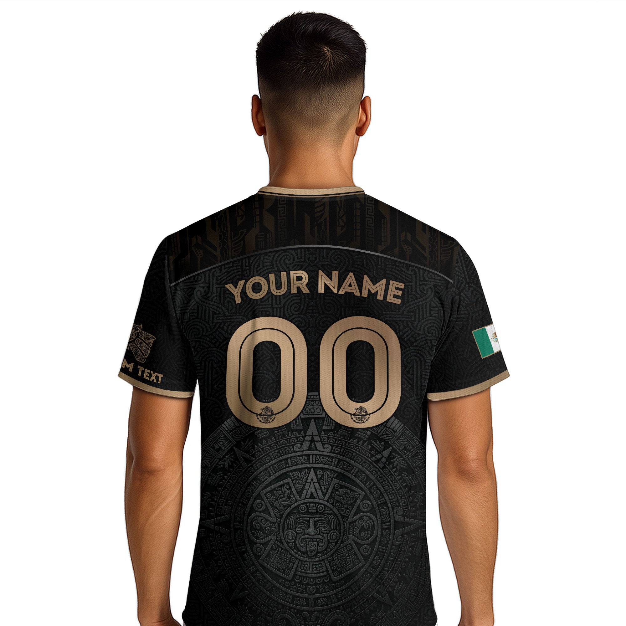 Custom Mexico Black Aztec Calendar Gold Edition Soccer Jersey