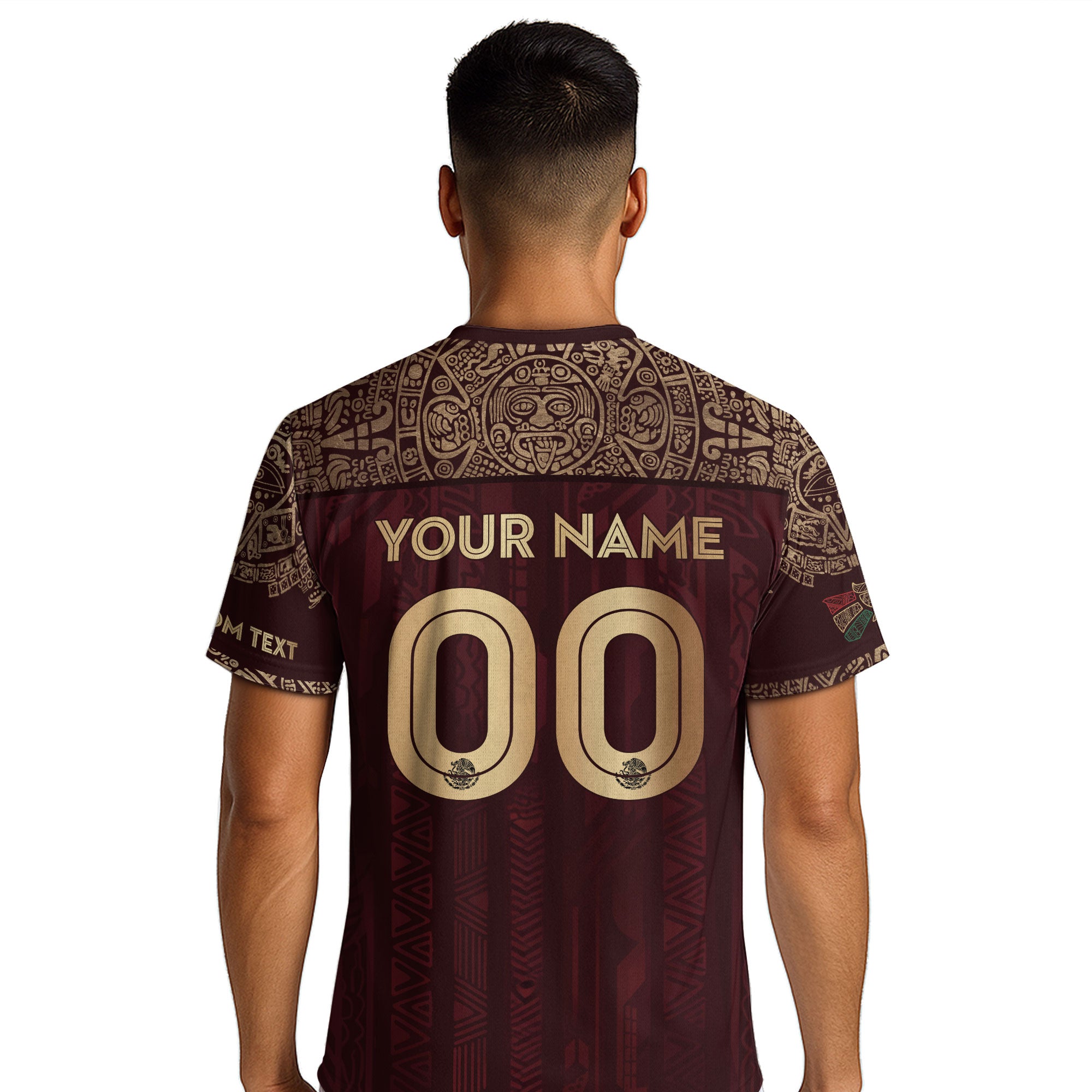 Custom Mexico Burgundy Eagle and Serpent Gold Soccer Jersey
