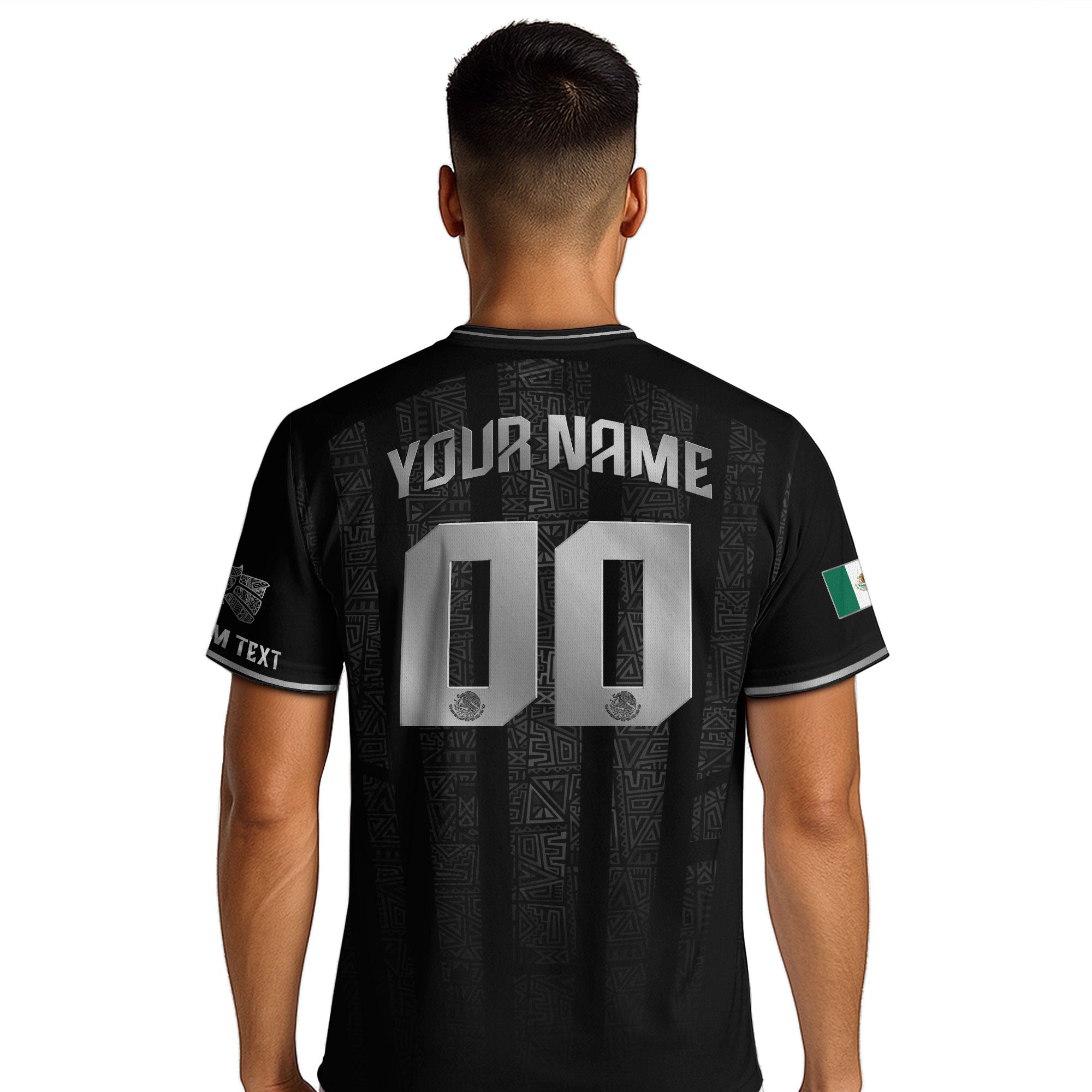 Custom Mexico Black Silver Aztec Pattern Soccer Jersey