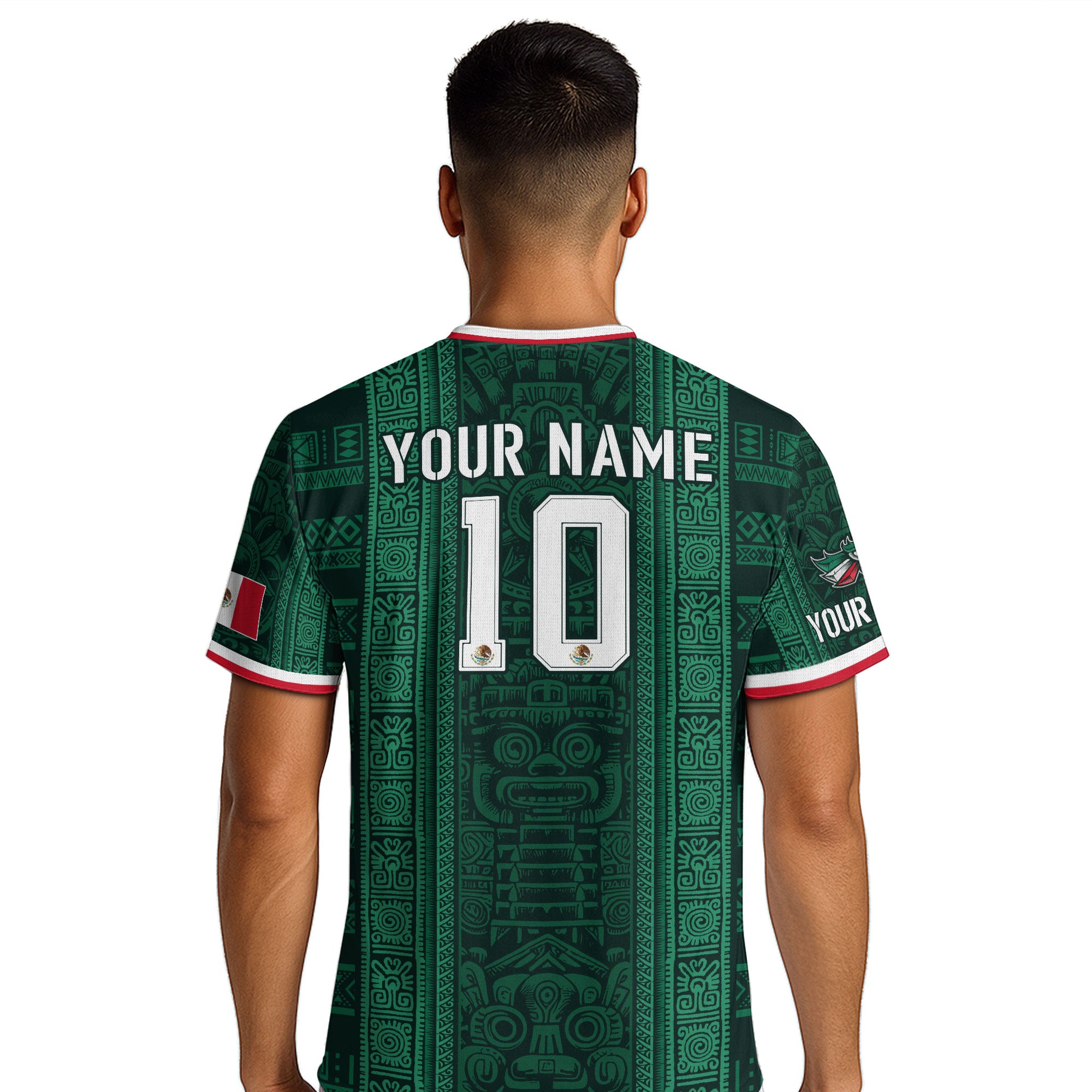 Custom Soccer Jersey Mexico Green Aztec Tribal Pattern Design