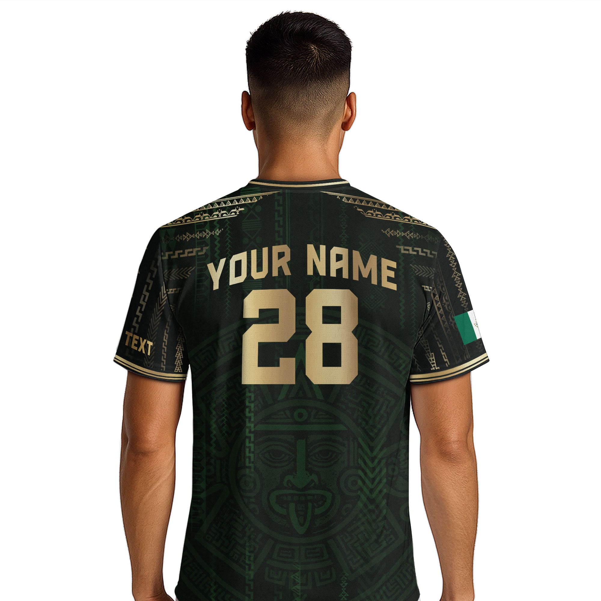 Custom Mexico Dark Green Gold Aztec Sun Design Soccer Jersey