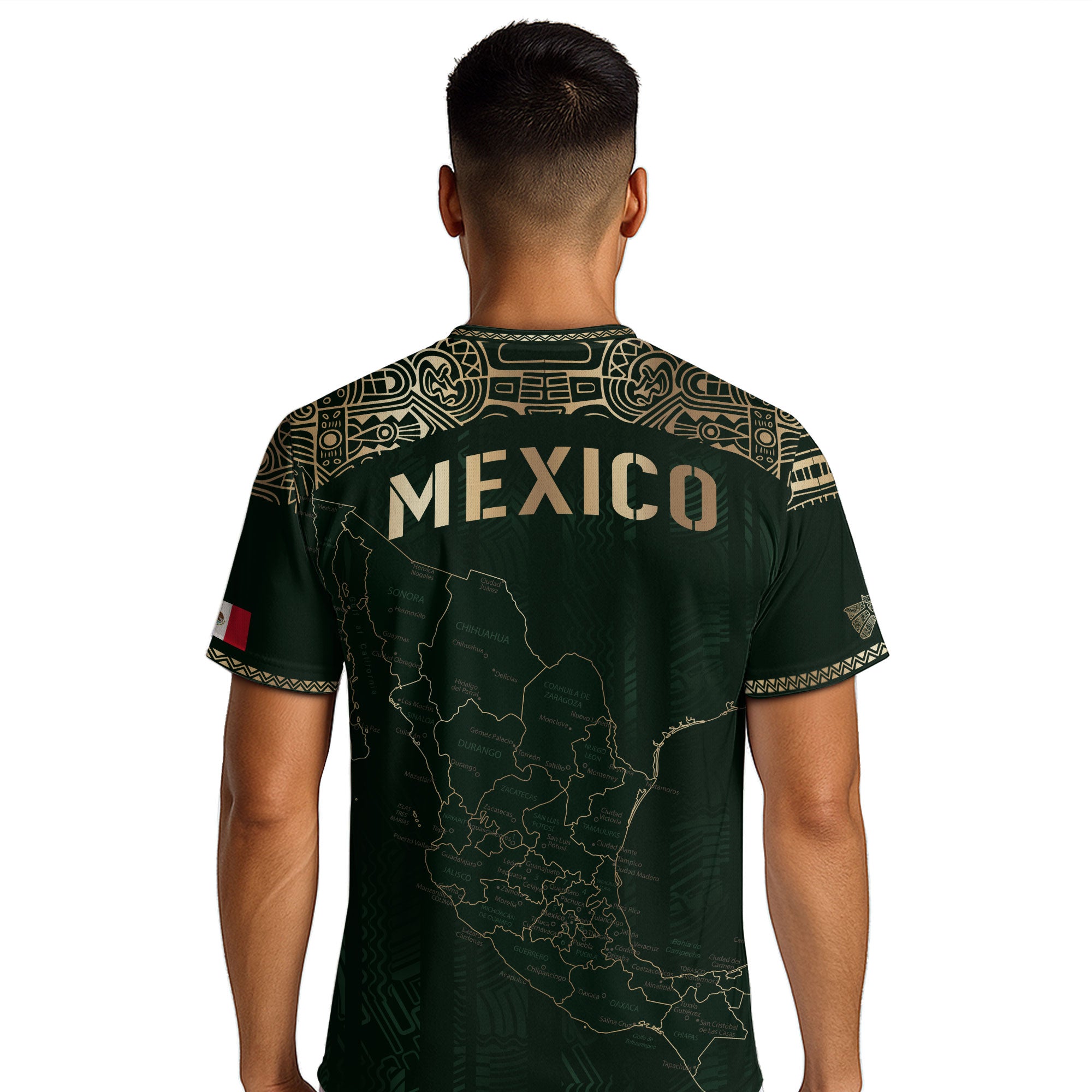Mexico Soccer Jersey Green Heritage Map Golden Aztec Details