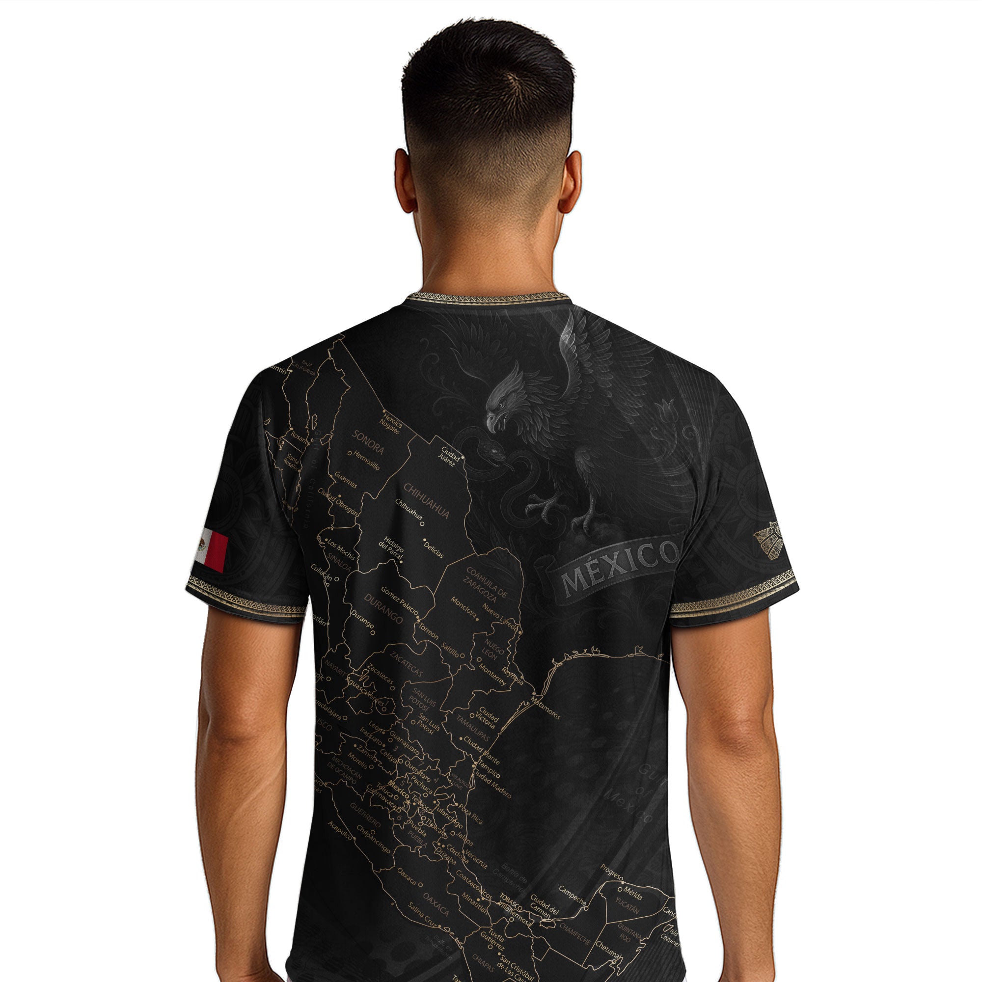 Mexico Soccer Jersey Black Aztec Sunstone Heritage Map Design