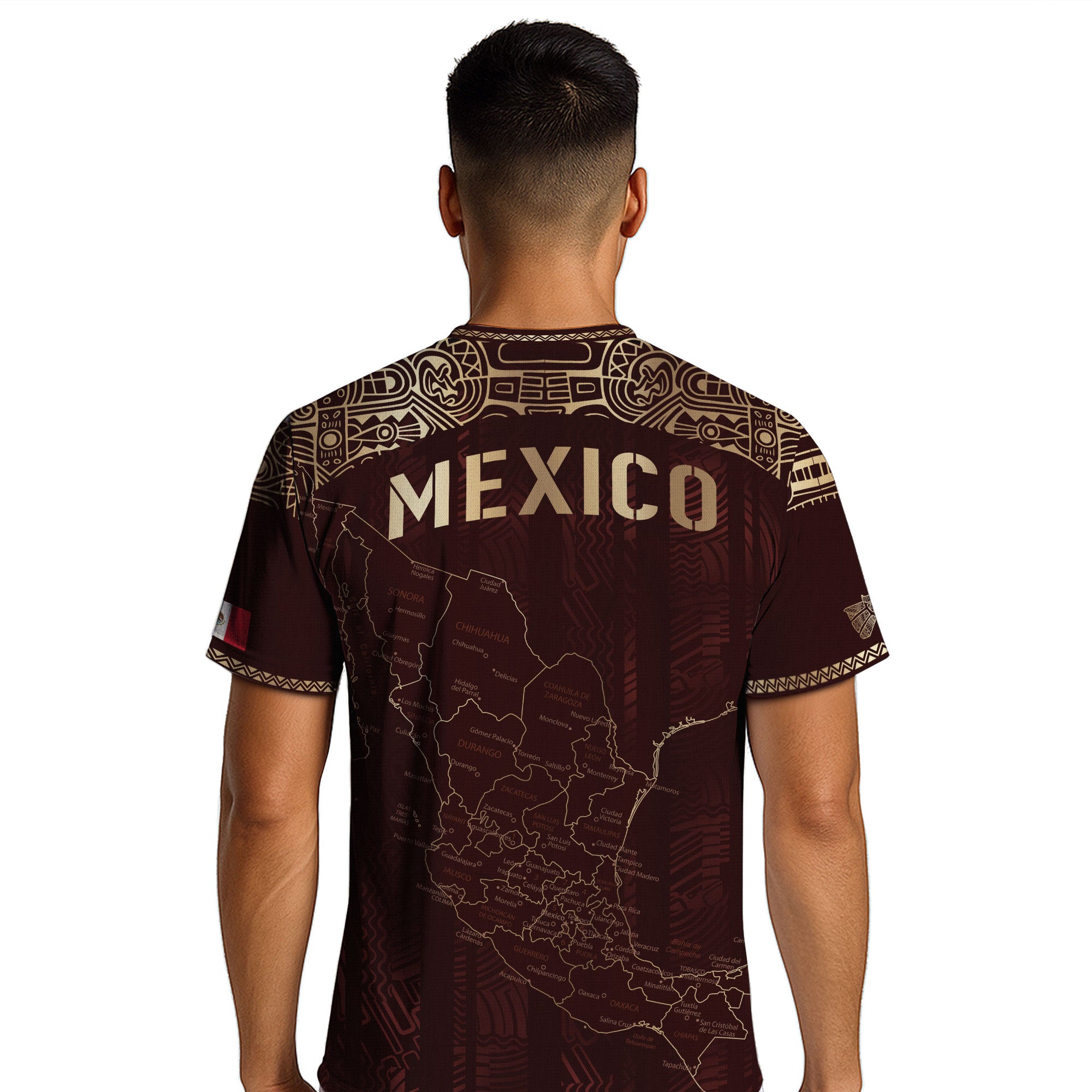 Mexico Soccer Jersey Burgundy Map Aztec Pattern Heritage Golden Details Design