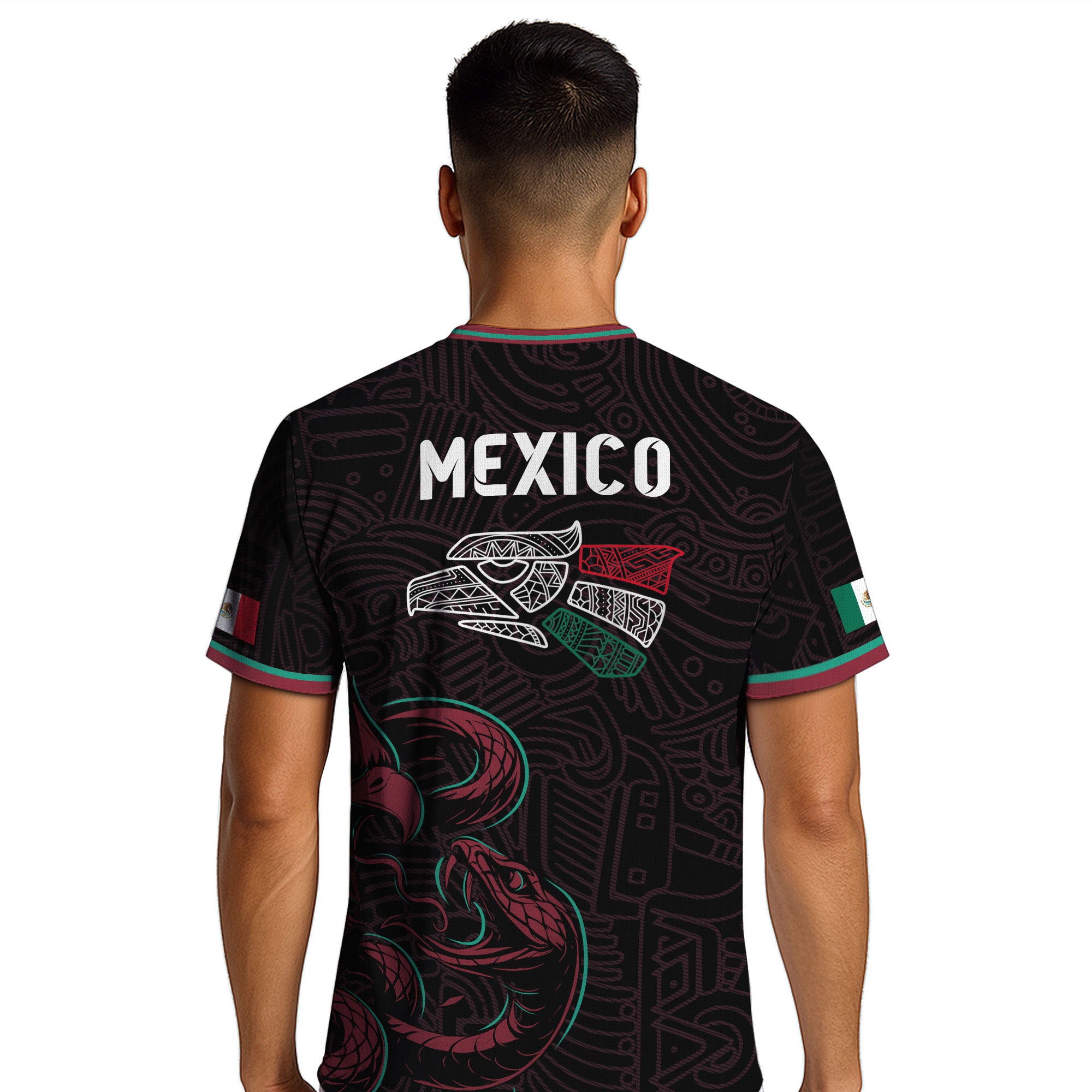 Mexico Black Red Aztec Eagle And Serpent Soccer Jersey