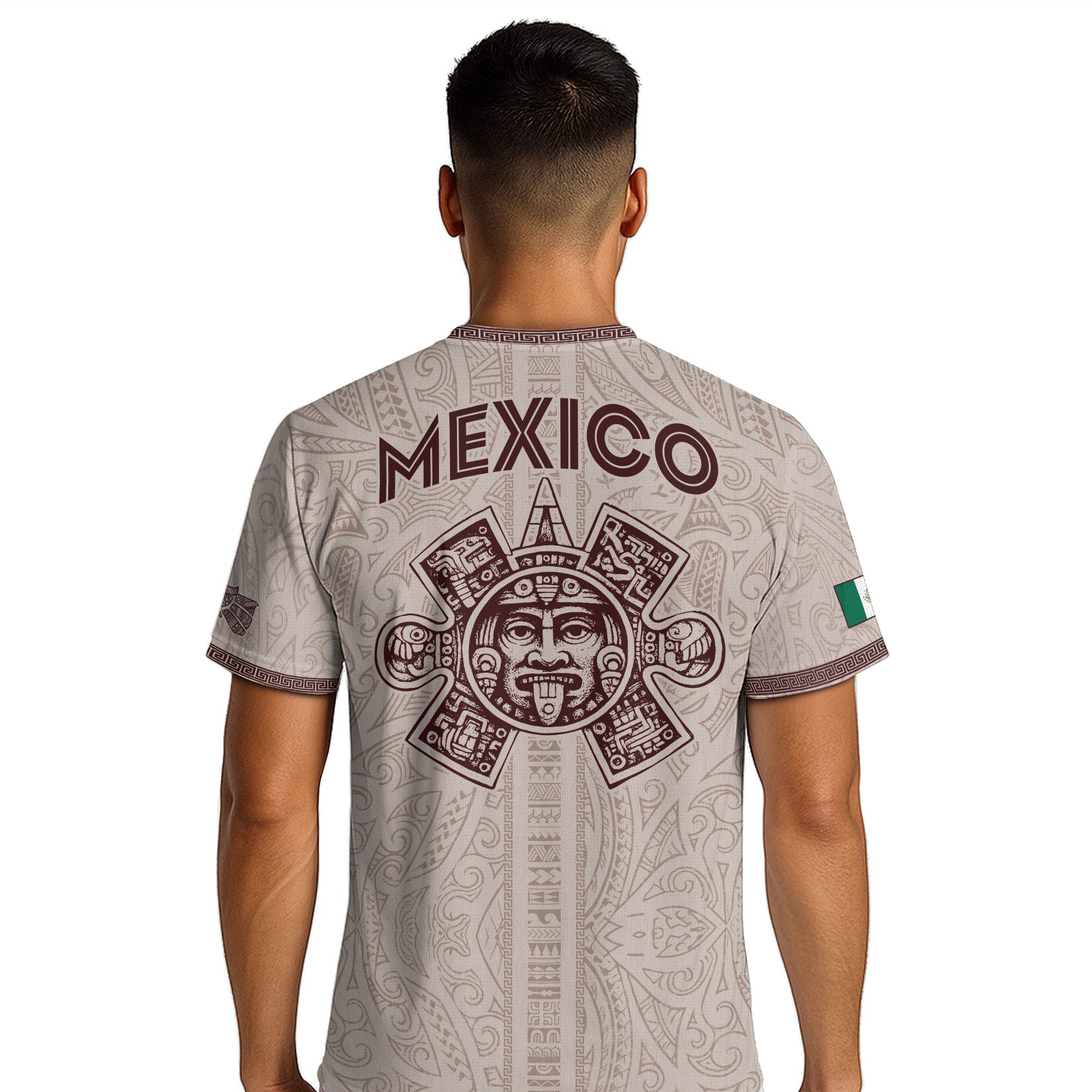 Camiseta de fútbol de México con diseño de águila de piedra solar azteca