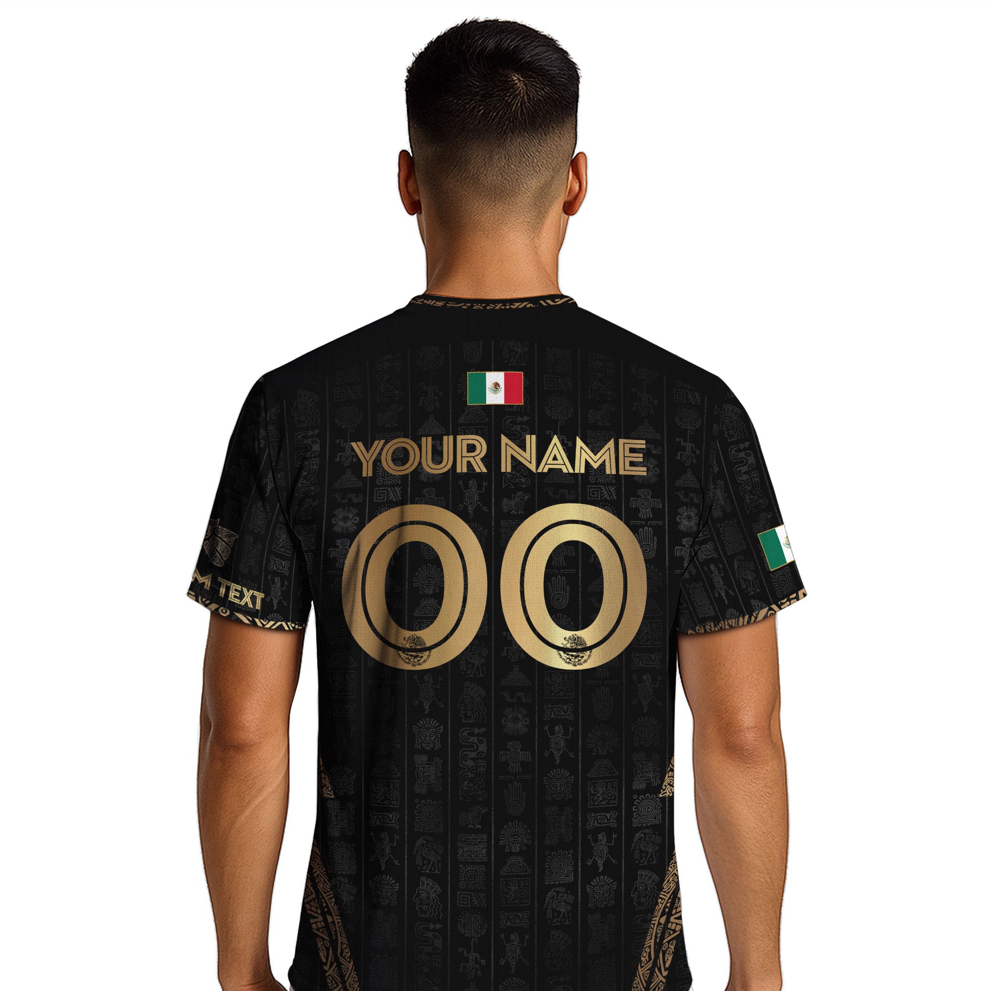 Custom Mexico Black Gold Soccer Jersey with Aztec Eagle Design