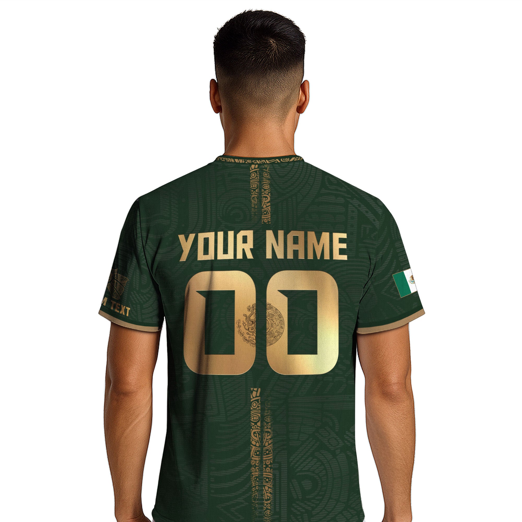 Custom Mexico Green Gold Soccer Jersey with Aztec Eagle Serpent Design