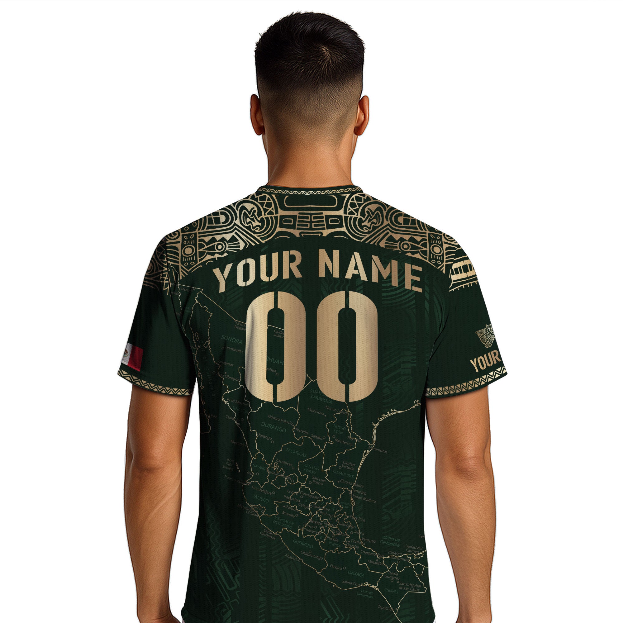 Custom Mexico Green Gold Map Aztec Heritage Soccer Jersey