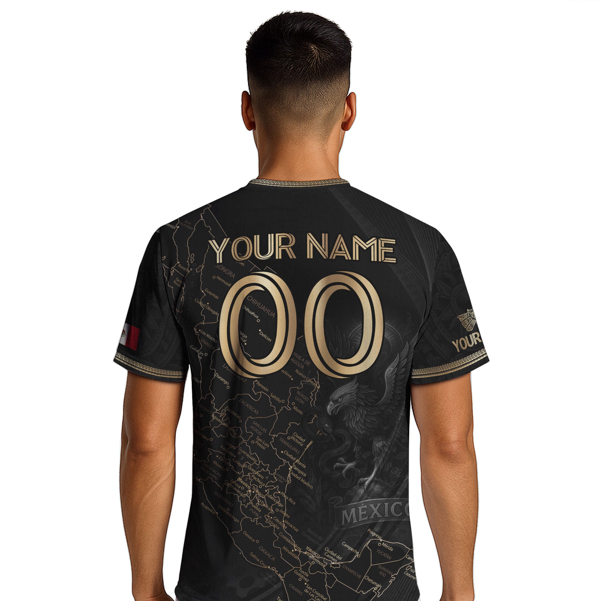 Custom Mexico Black Gold Map Aztec Eagle Heritage Soccer Jersey