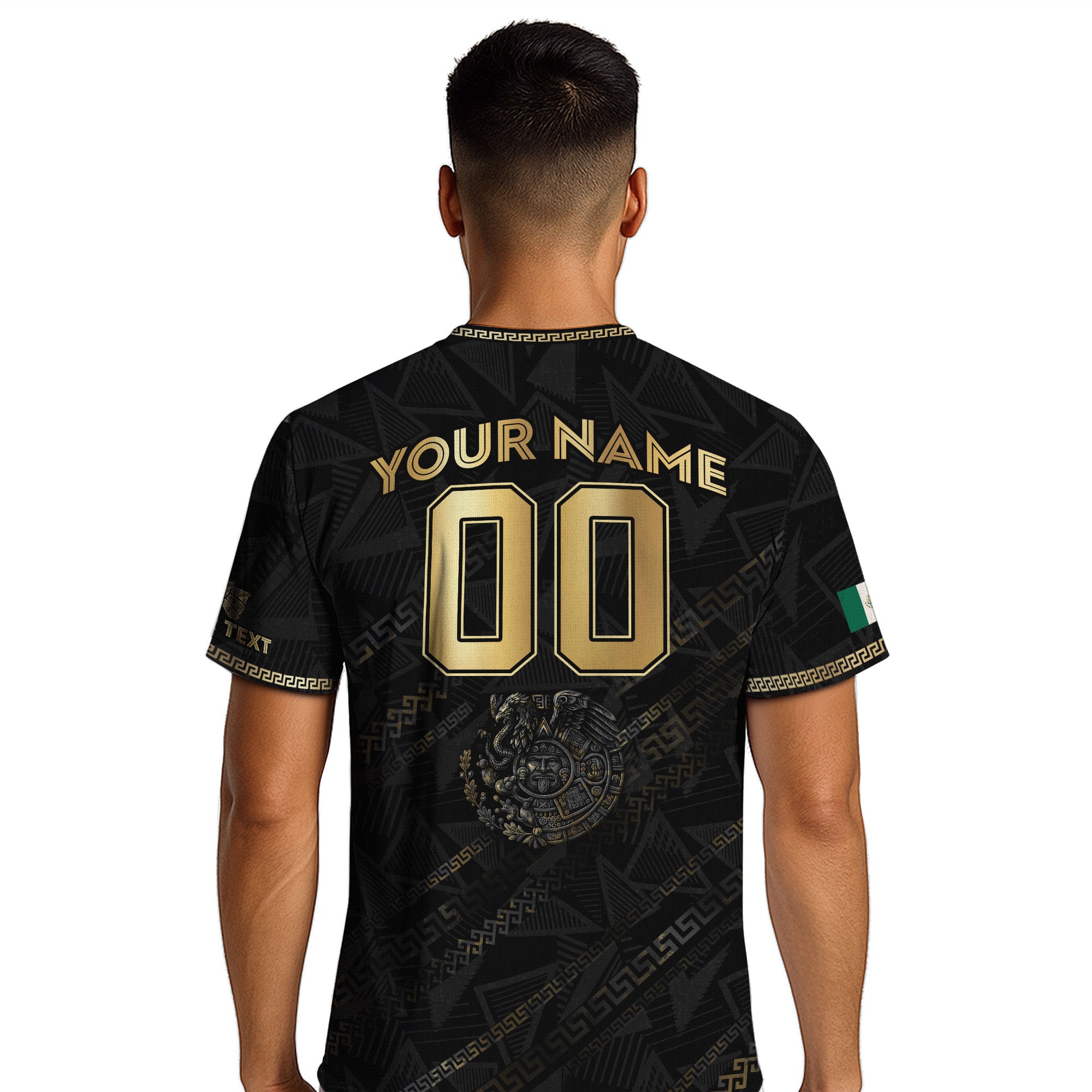 Custom Mexico Black Gold Eagle and Serpent Aztec Heritage Soccer Jersey