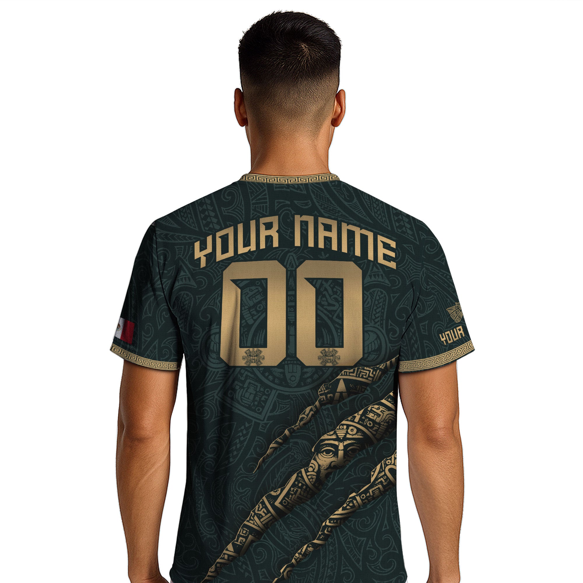 Custom Mexico Green Gold Eagle Claw Aztec Warrior Heritage Soccer Jersey