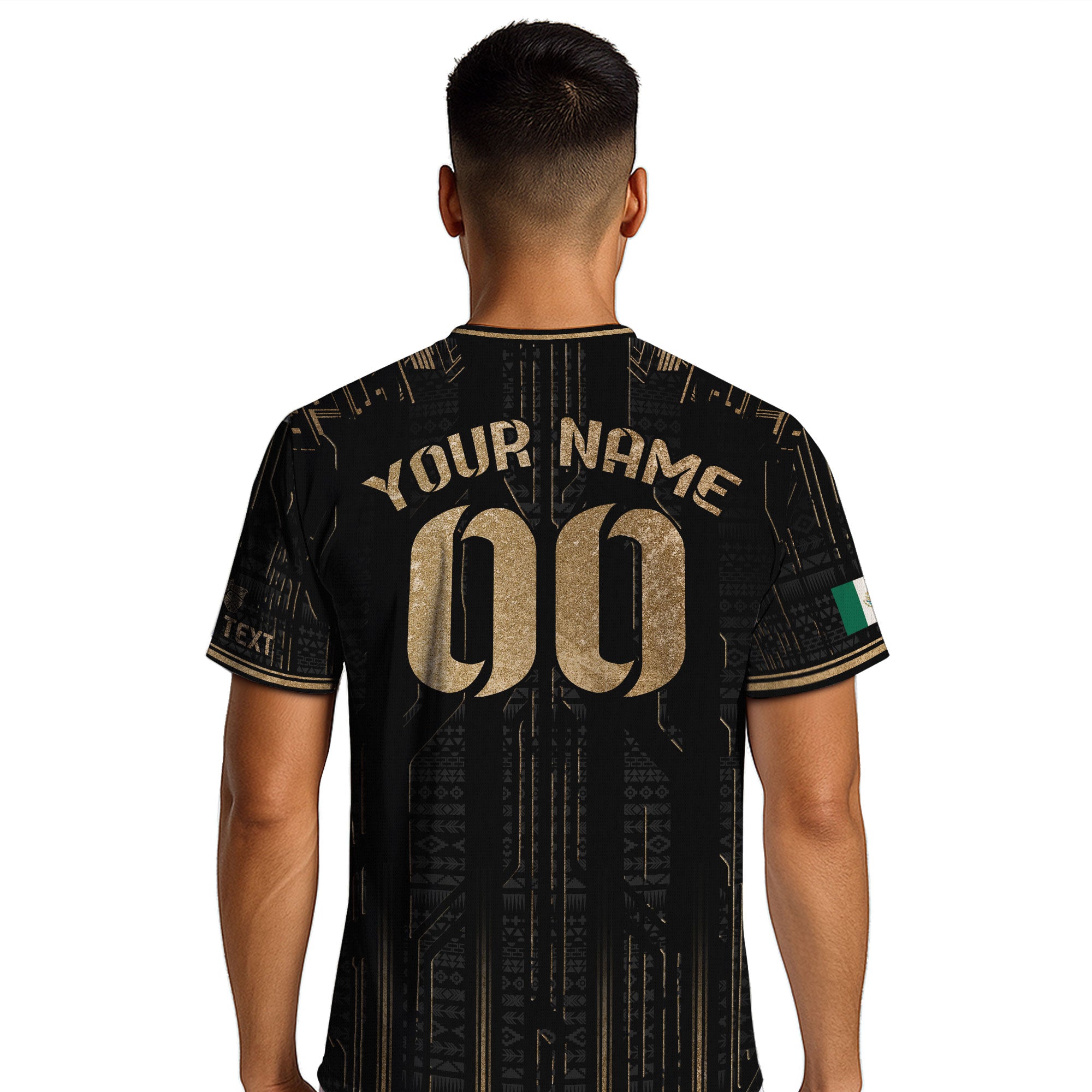 Custom Mexico Black Gold Aztec Warrior Wings Heritage Soccer Jersey