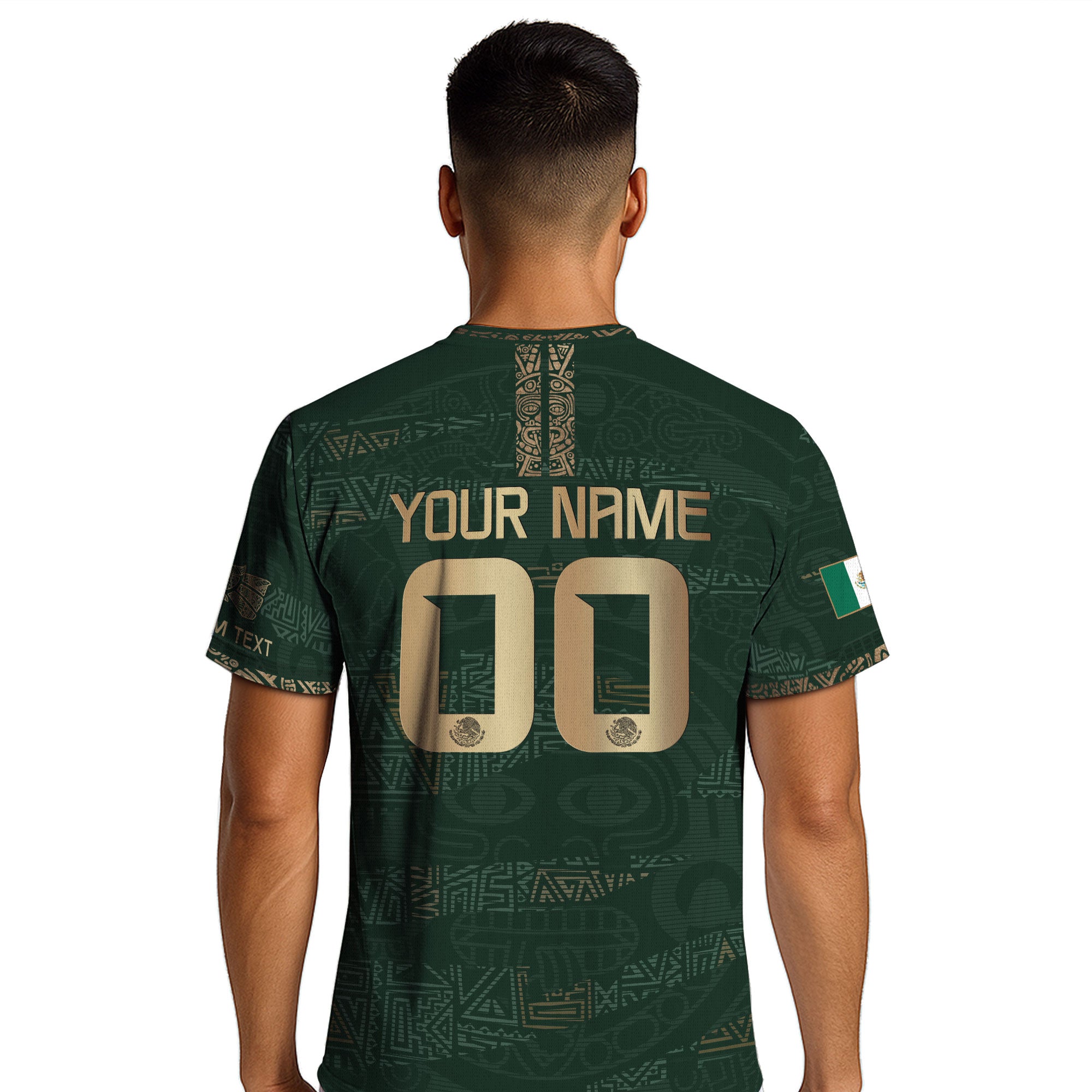 Custom Mexico Green Gold Aztec Pattern Soccer Jersey