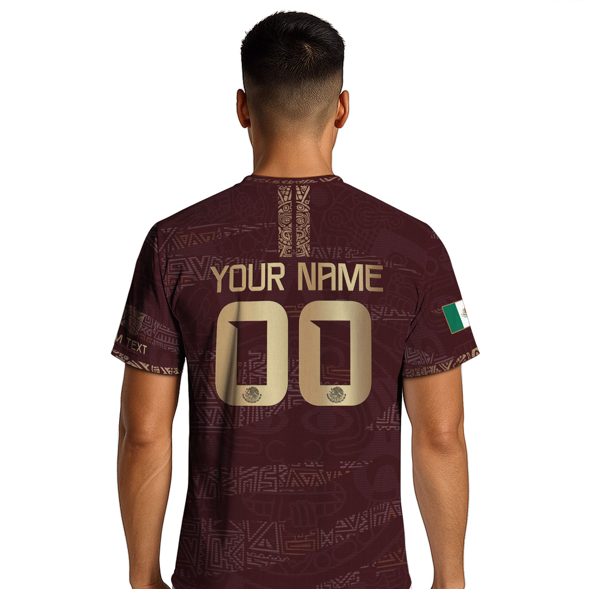 Custom Mexico Maroon Gold Aztec Heritage Soccer Jersey