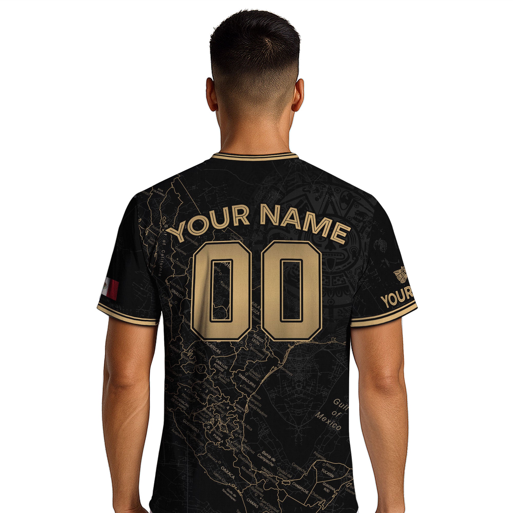 Custom Mexico Black Gold Soccer Jersey with Detailed Heritage Map Design