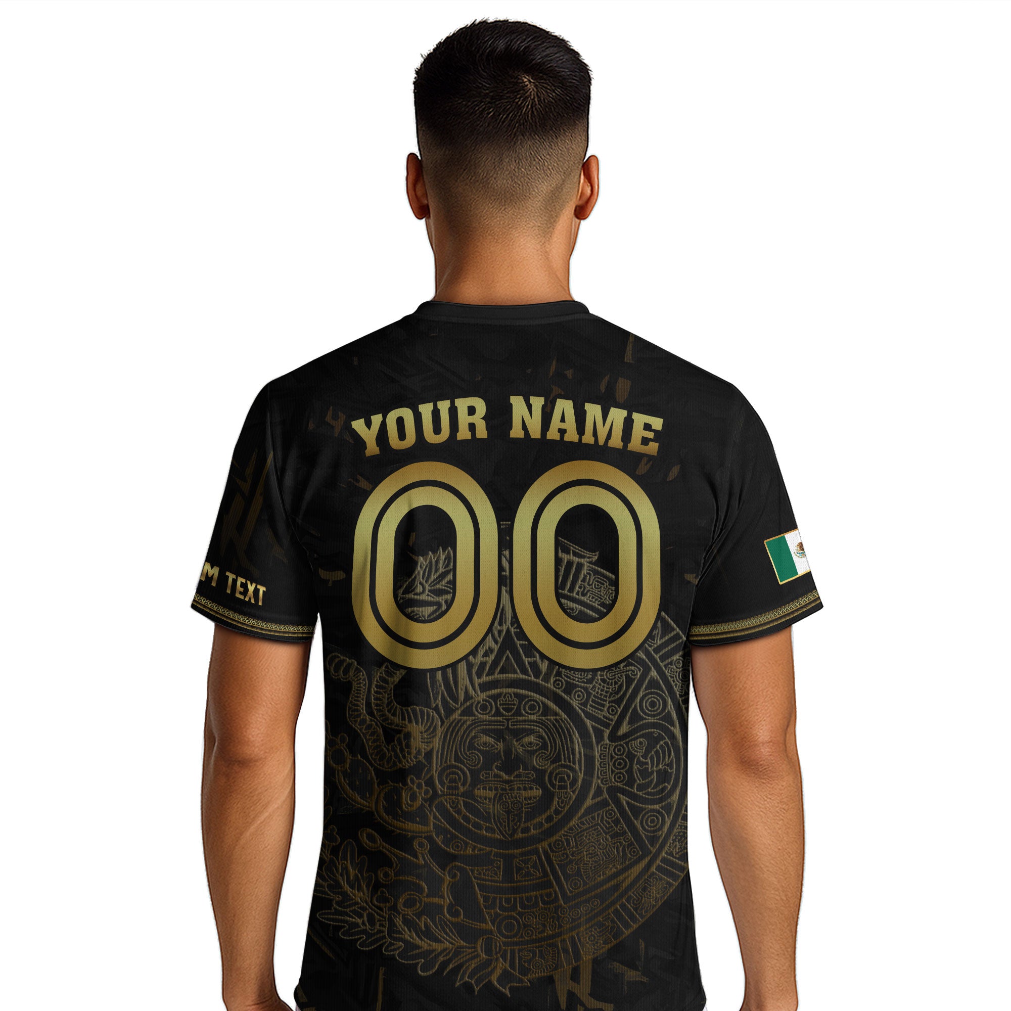 Custom Mexico Jersey Black Gold Eagle Serpent Aztec Design
