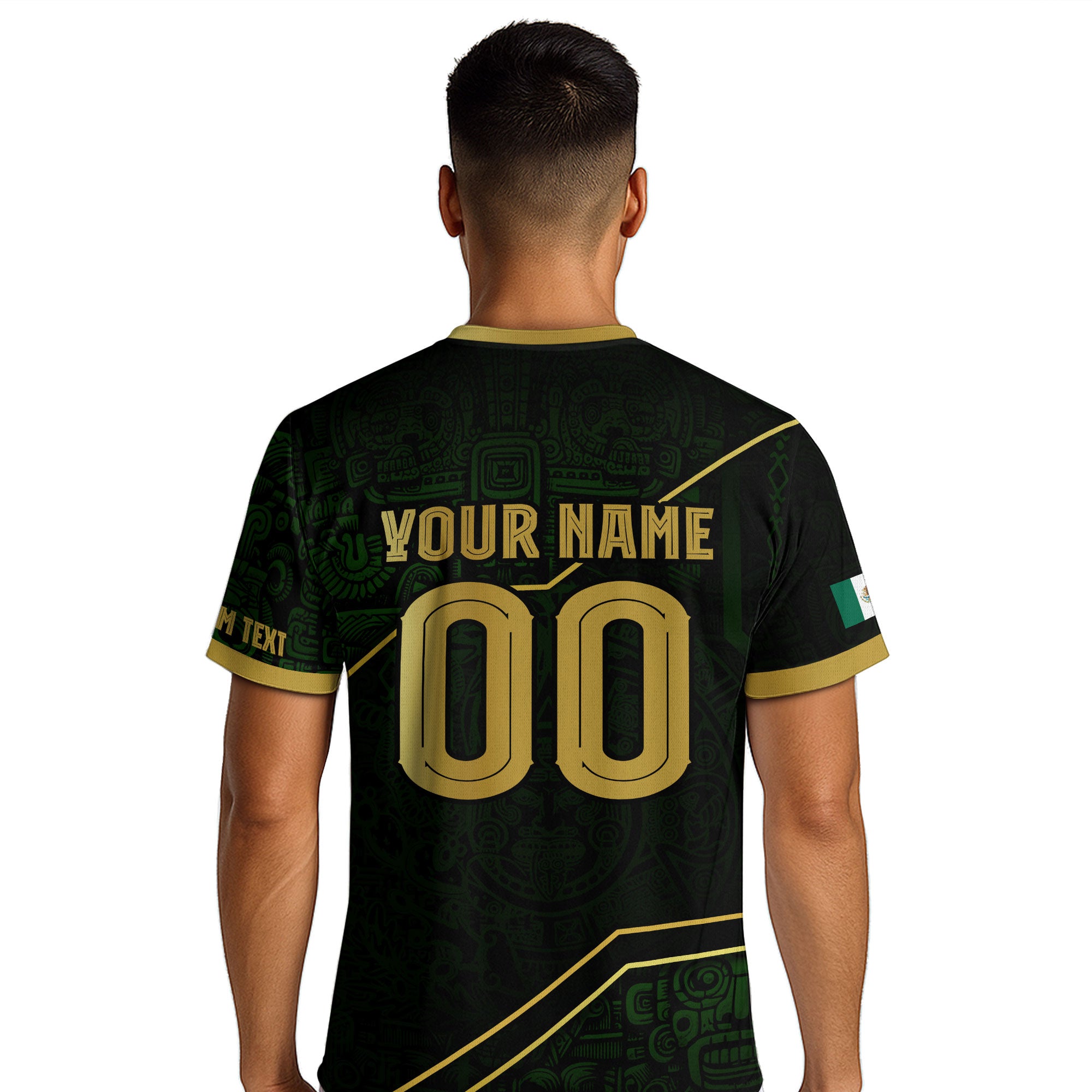 Custom Mexico Jersey Black Green Gold Aztec Heritage Design