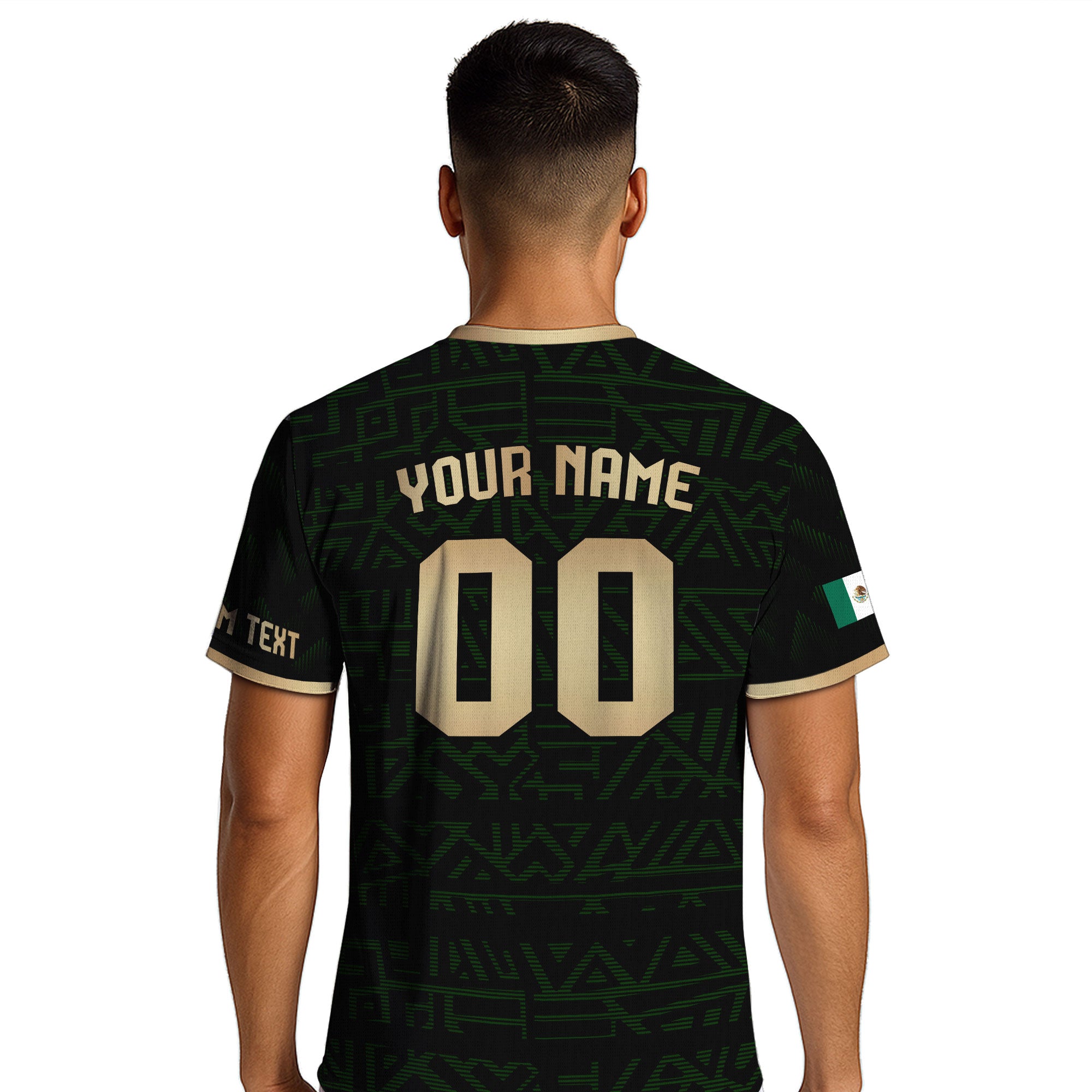 Custom Mexico Soccer Jersey Black Gold Aztec Eagle Design
