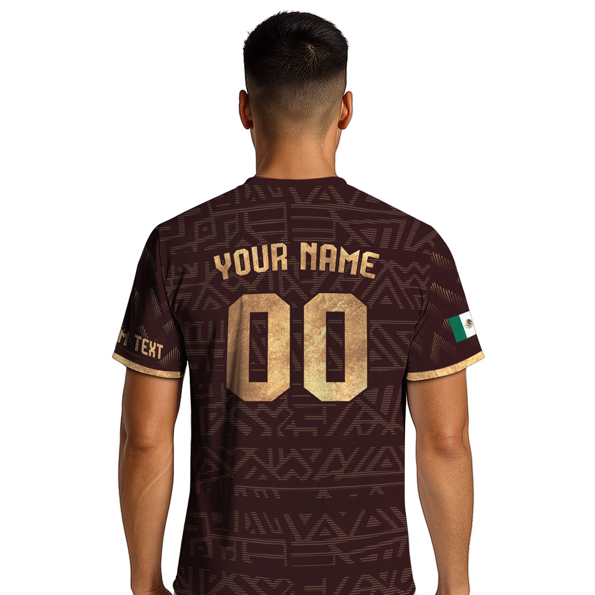 Custom Mexico Soccer Jersey Burgundy Gold Aztec Eagle Design