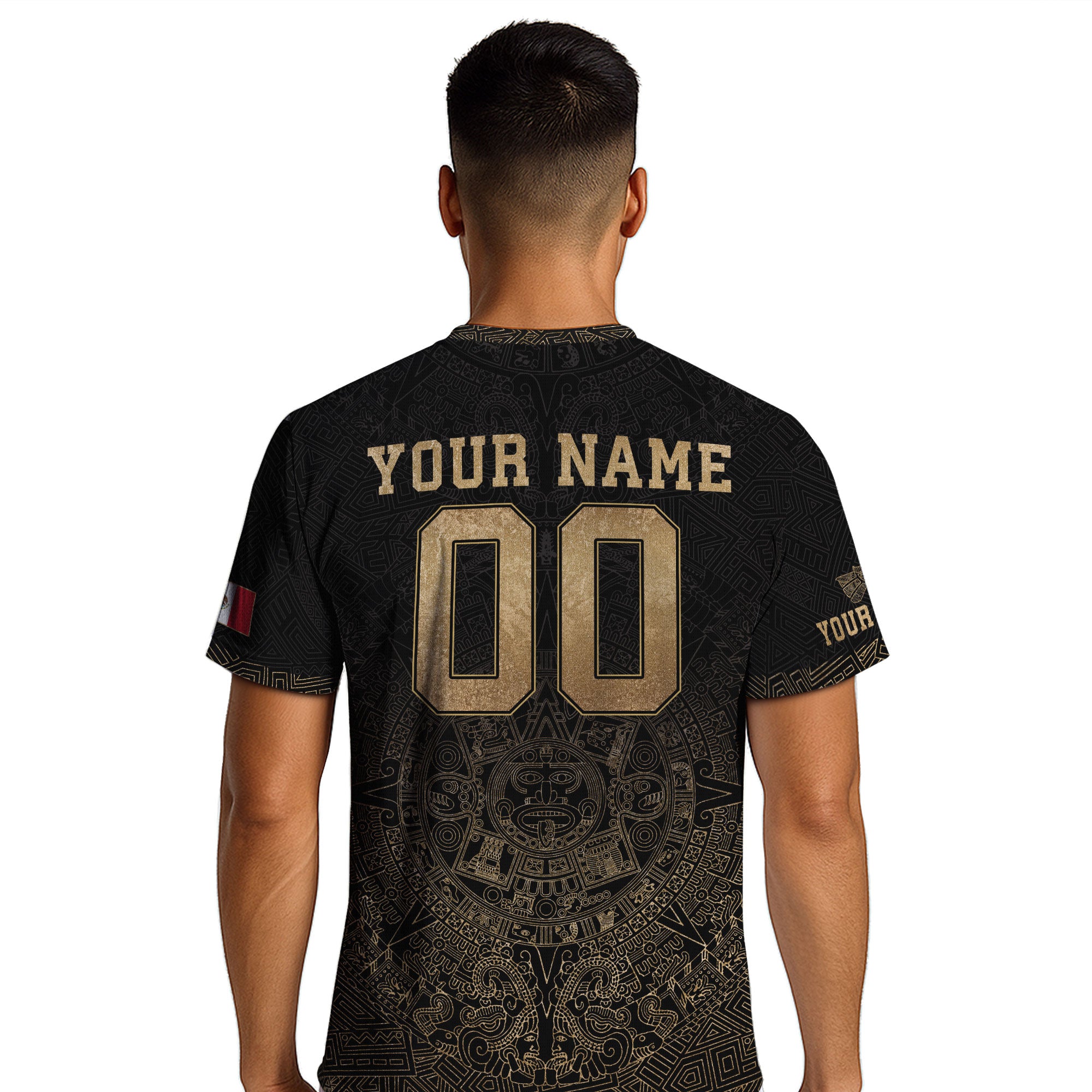 Custom Mexico Soccer Jersey Black Gold Aztec Calendar Heritage Design