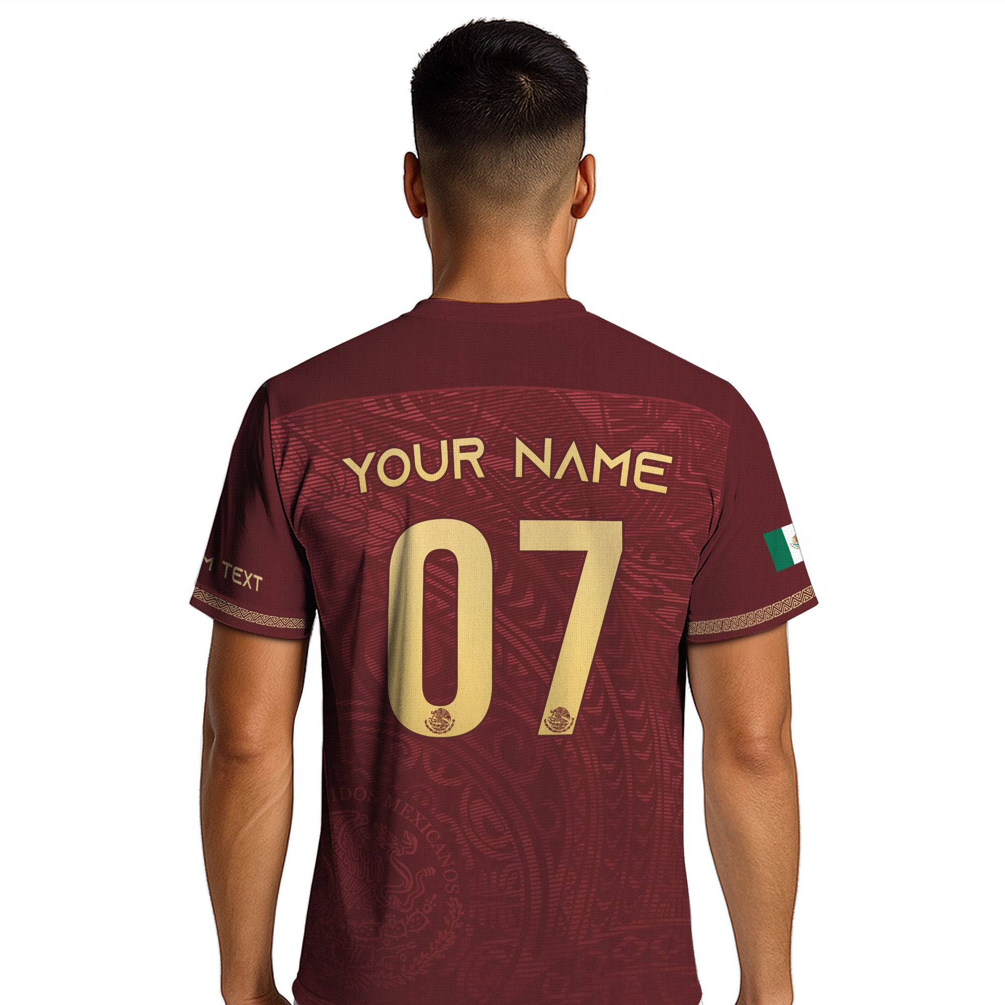 Custom Mexico Soccer Jersey Burgundy Gold Eagle Pattern Design