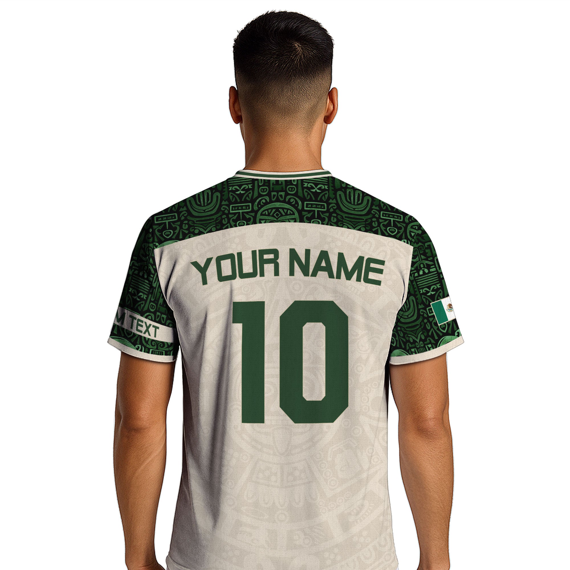 Custom Mexico Soccer Jersey Beige Green Aztec Design