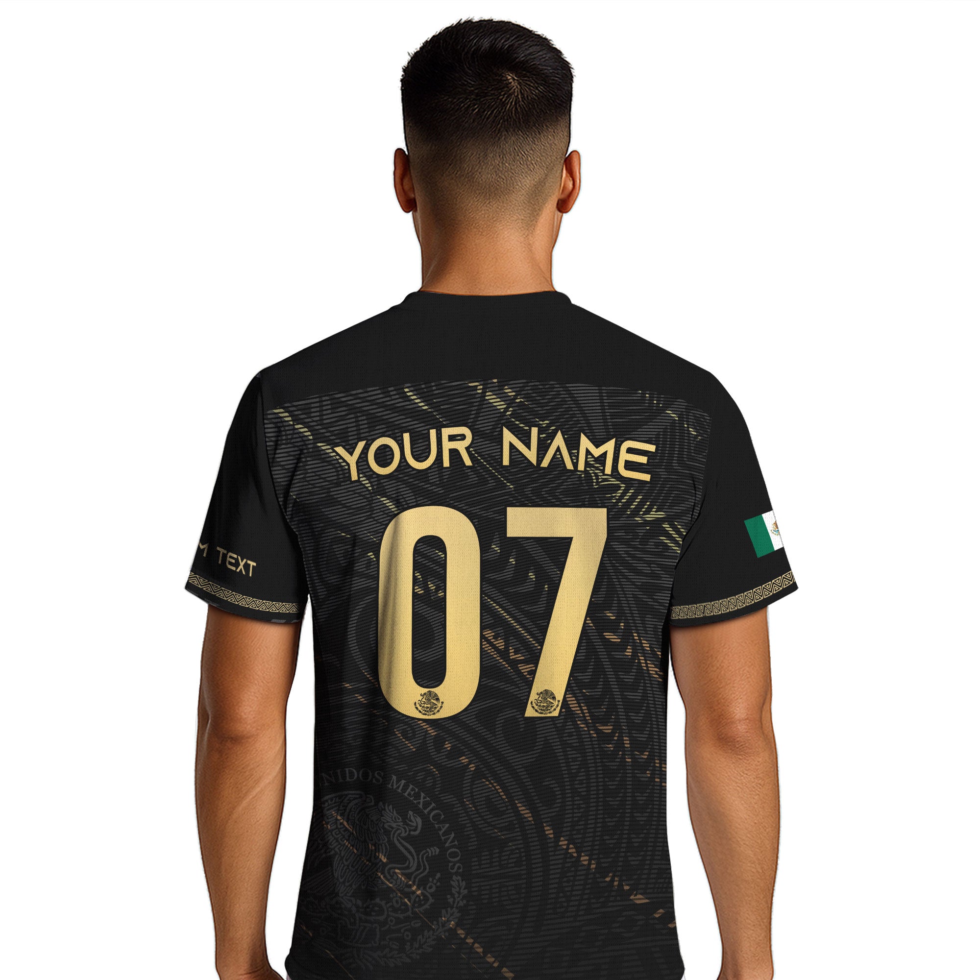 Custom Black Gold Mexico Soccer Jersey with Eagle Design
