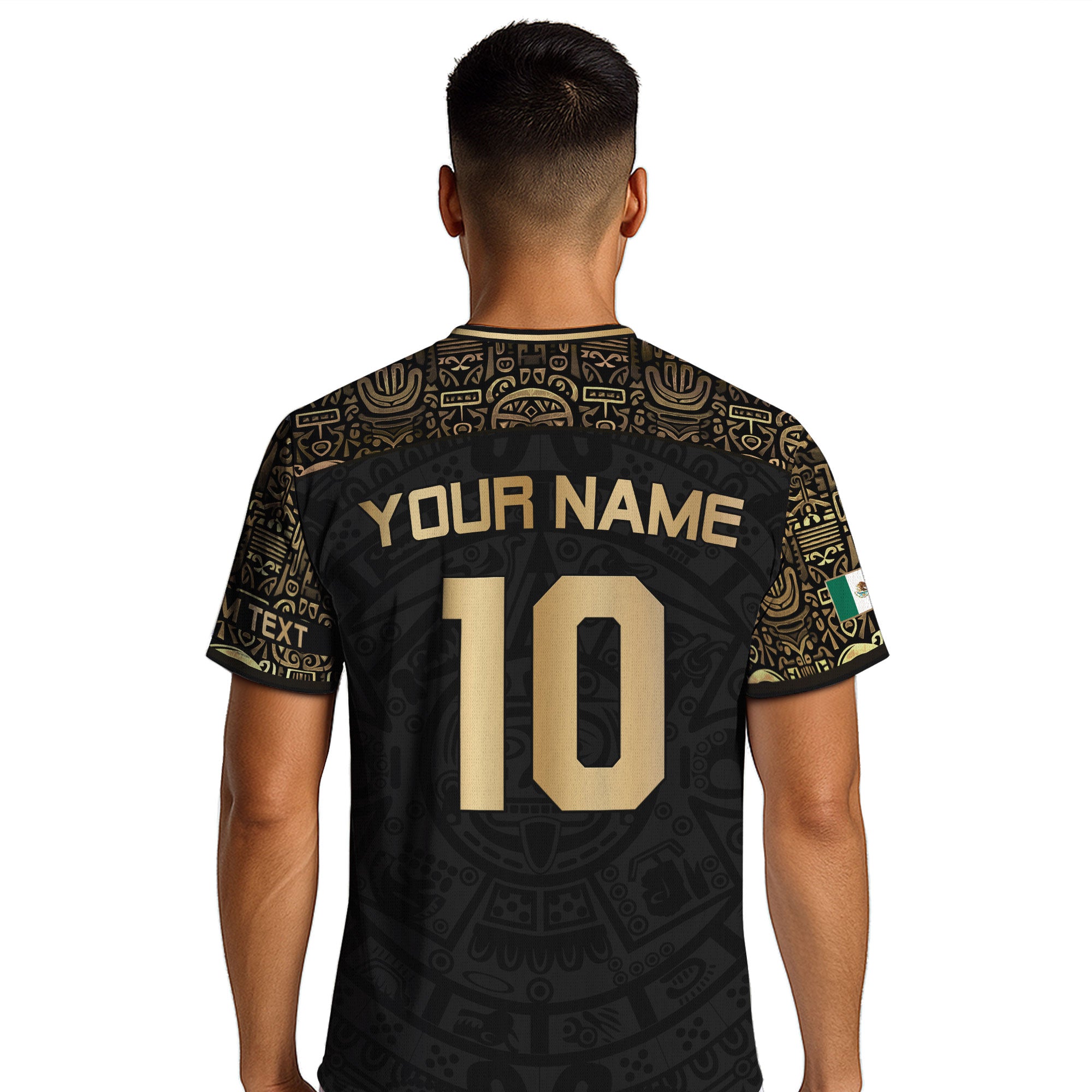 Custom Black Gold Mexico Jersey with Tribal Design