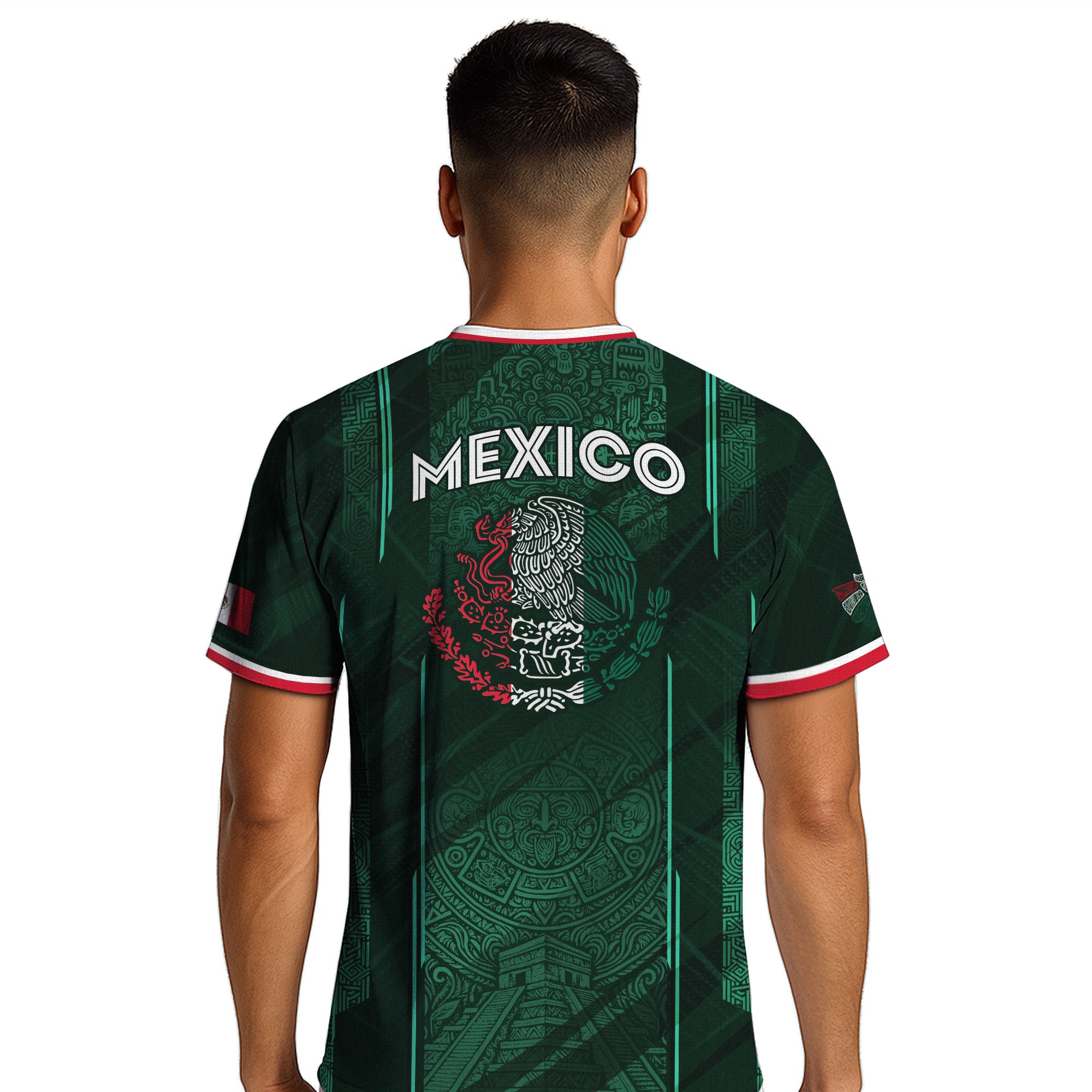 Mexico Soccer Jersey Green Aztec Calendar National Emblem Design