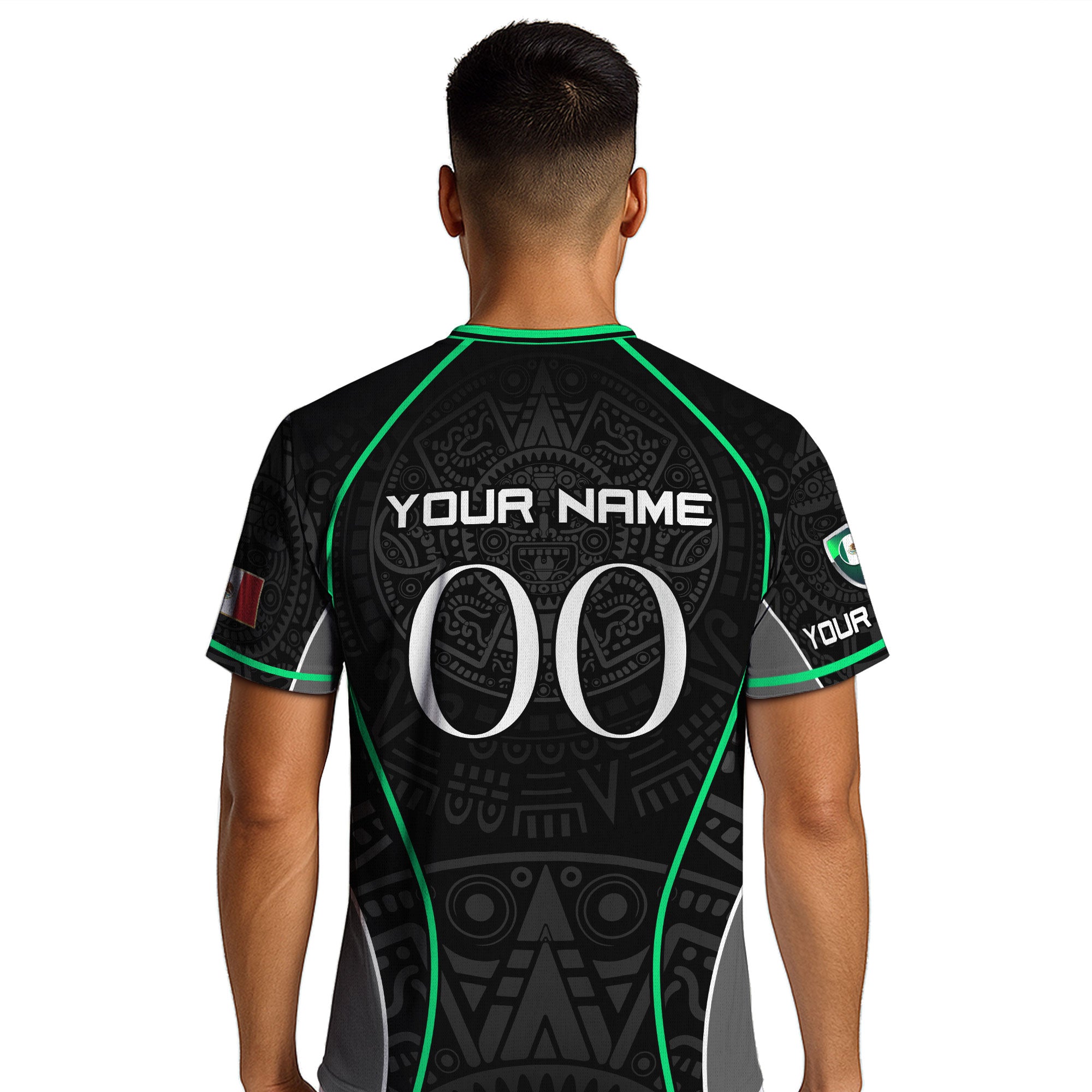 Custom Mexico Soccer Jersey Black Green Aztec Pattern Design