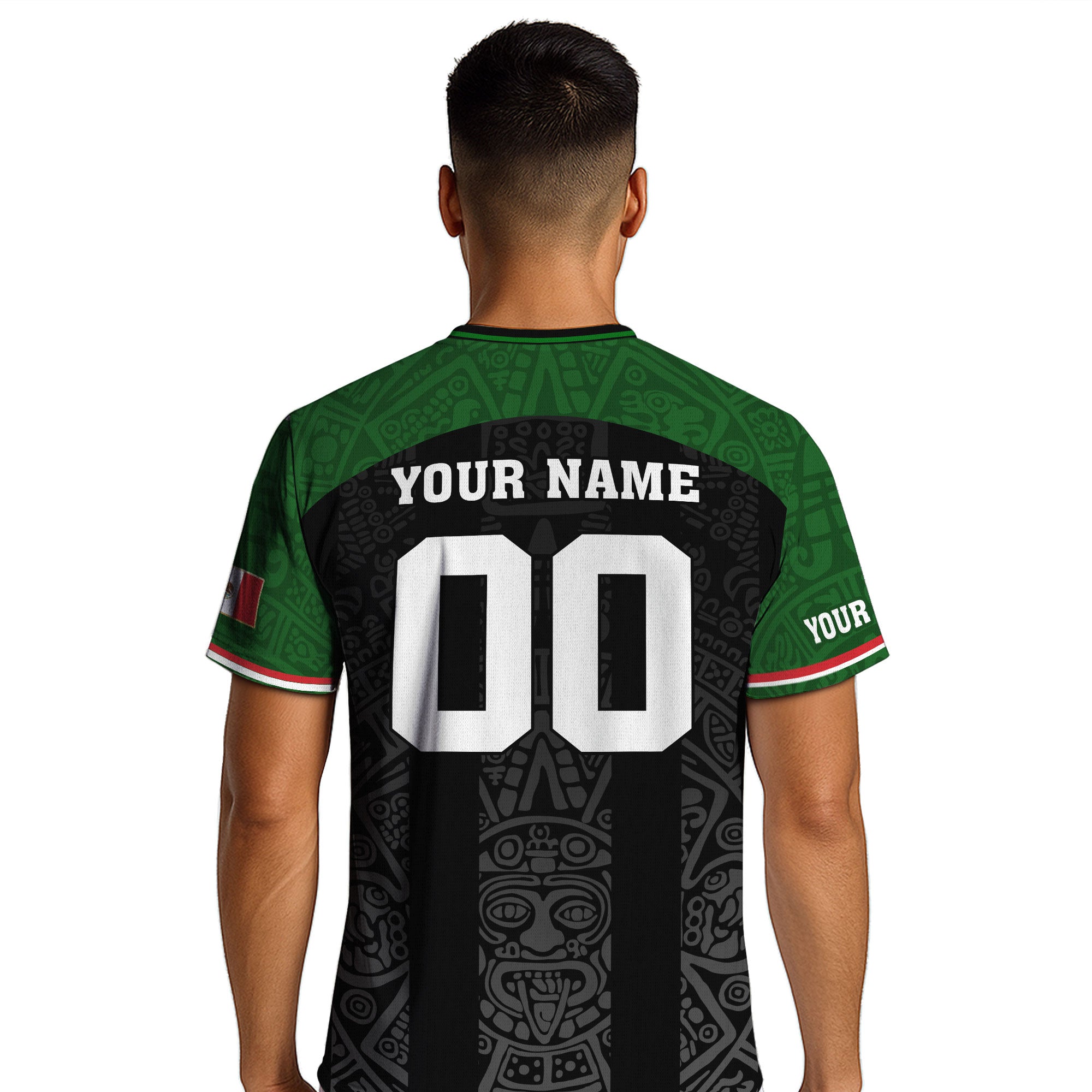 Custom Mexico Soccer Jersey Green Black Aztec Stripe Design