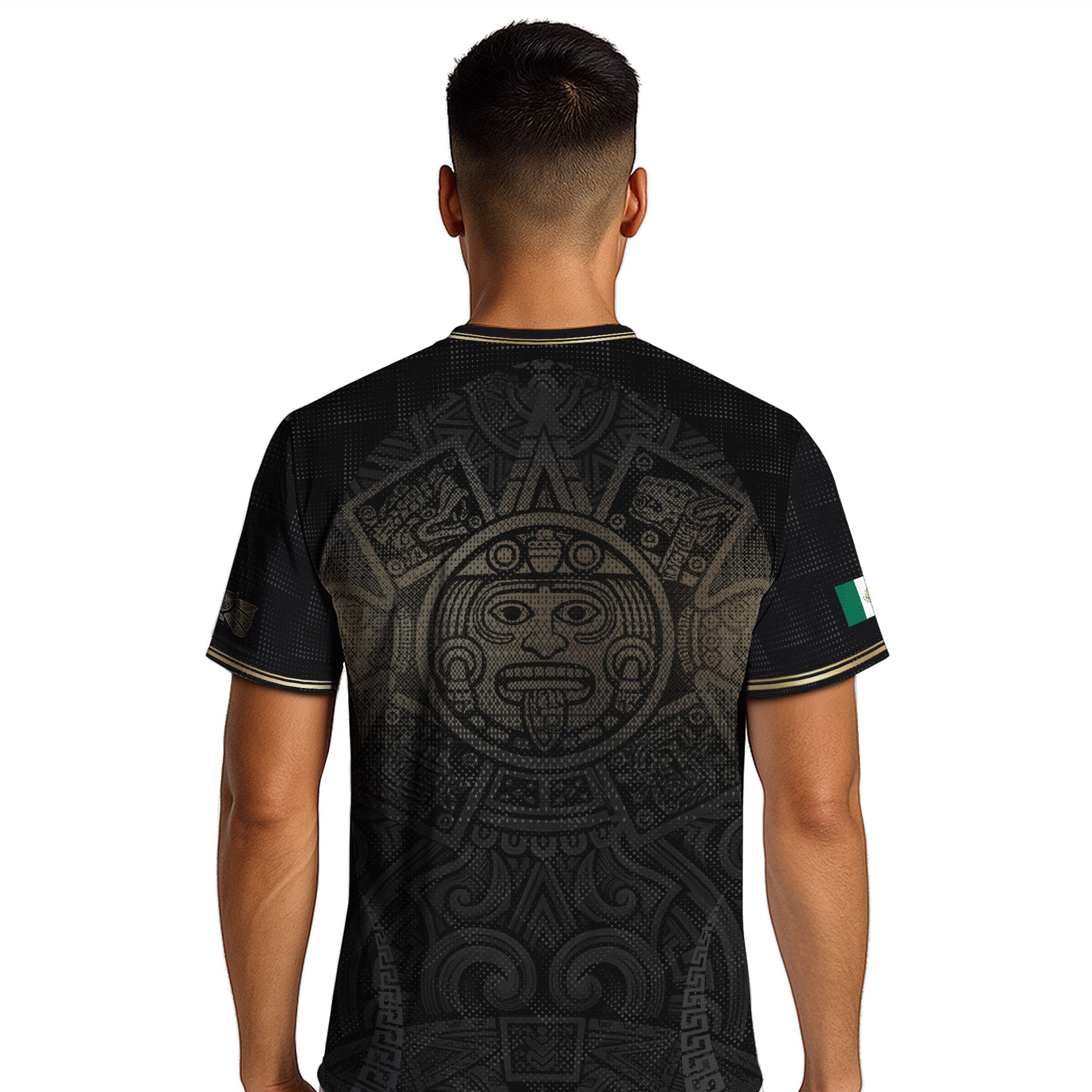 Camiseta de fútbol premium con emblema de águila azteca verde y dorado de México
