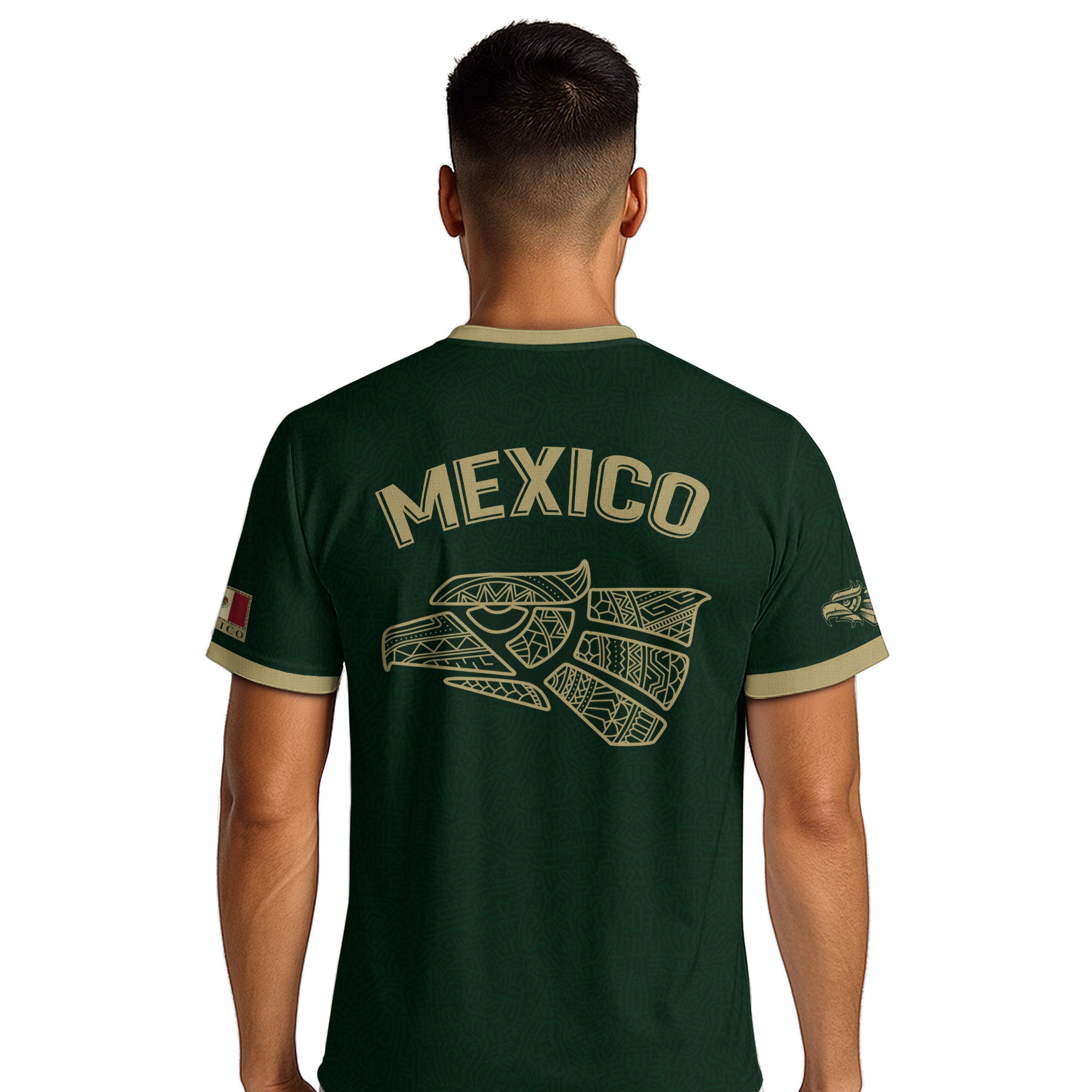 Mexico Soccer Jersey Green Gold Guadalupe Cross Design