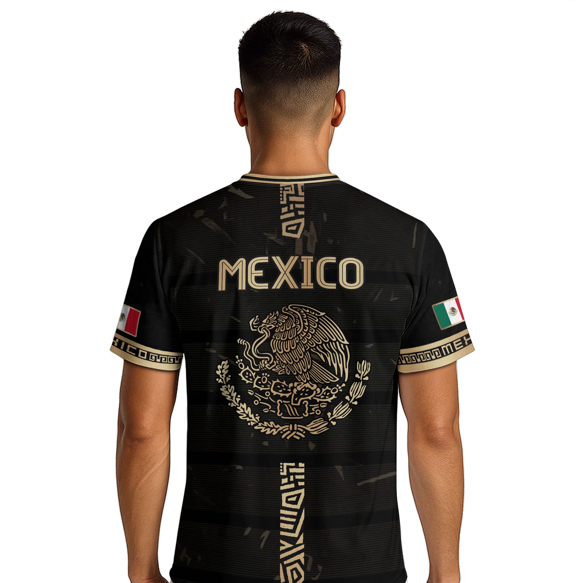 Mexico Soccer Jersey Black Gold Eagle Serpent Aztec Pattern