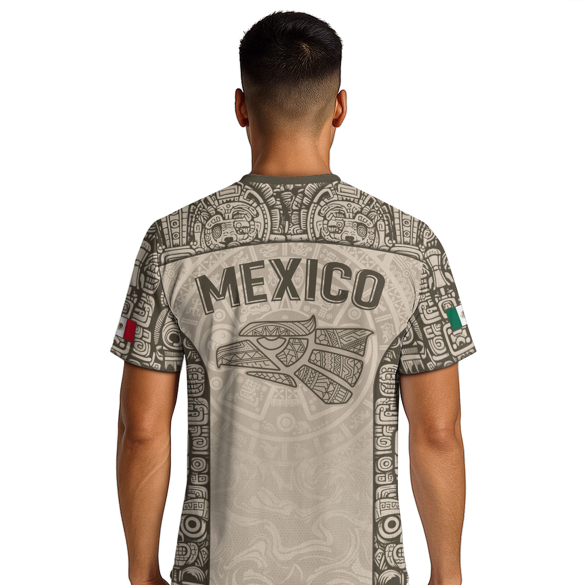 Mexico Aztec Heritage Vintage Beige Olive Eagle Pattern Soccer Jersey