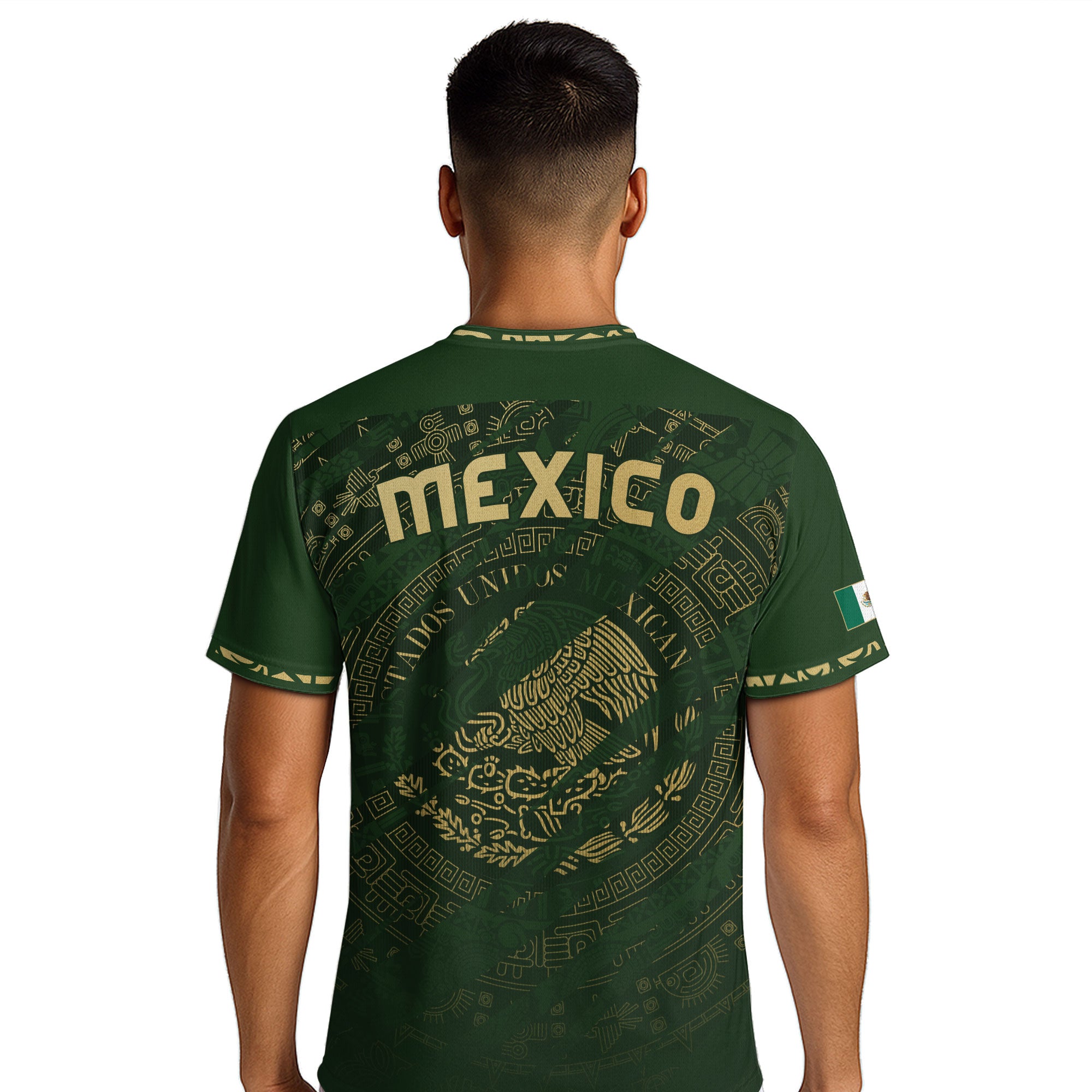 Mexico Green Gold Aztec Calendar National Pride Mens Football Soccer Jersey