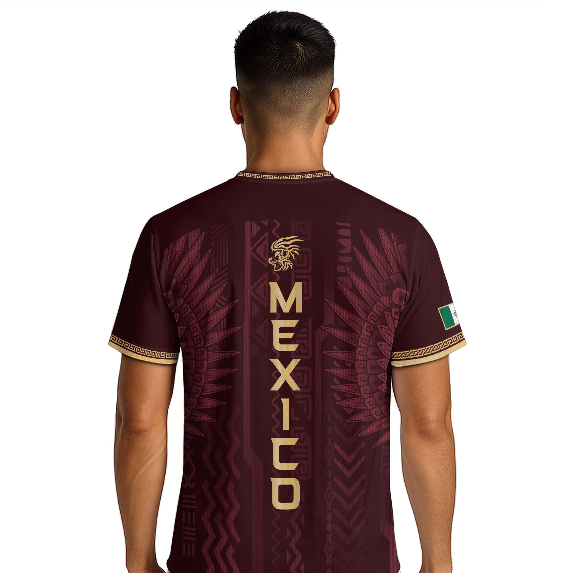 Mexico Maroon Gold Aztec Heritage National Pride Mens Football Soccer Jersey