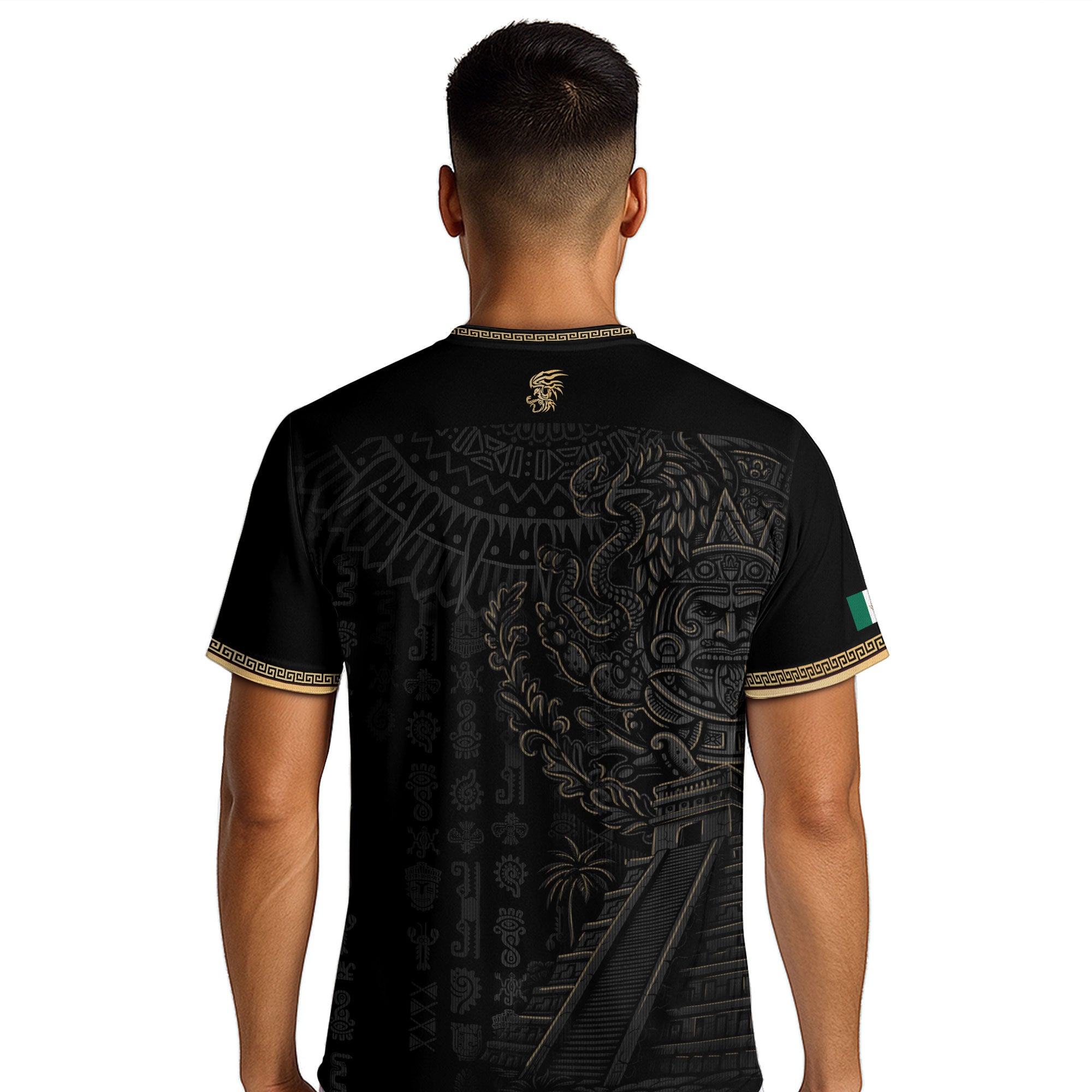 Mexico Black Gold Aztec Pyramid Heritage Mens Football Soccer Jersey