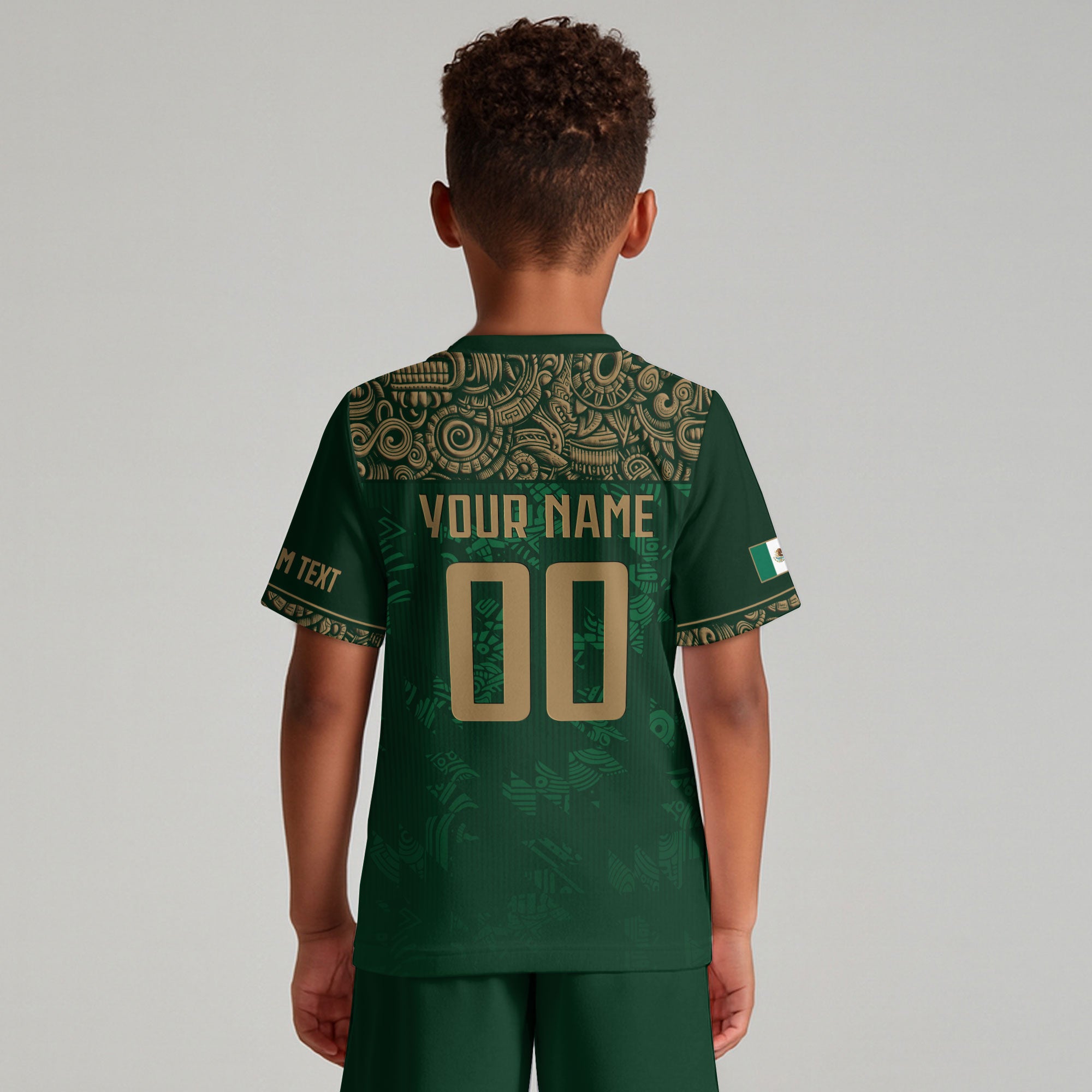 Custom Mexico Kids Soccer Jersey Green Aztec Eagle Edition