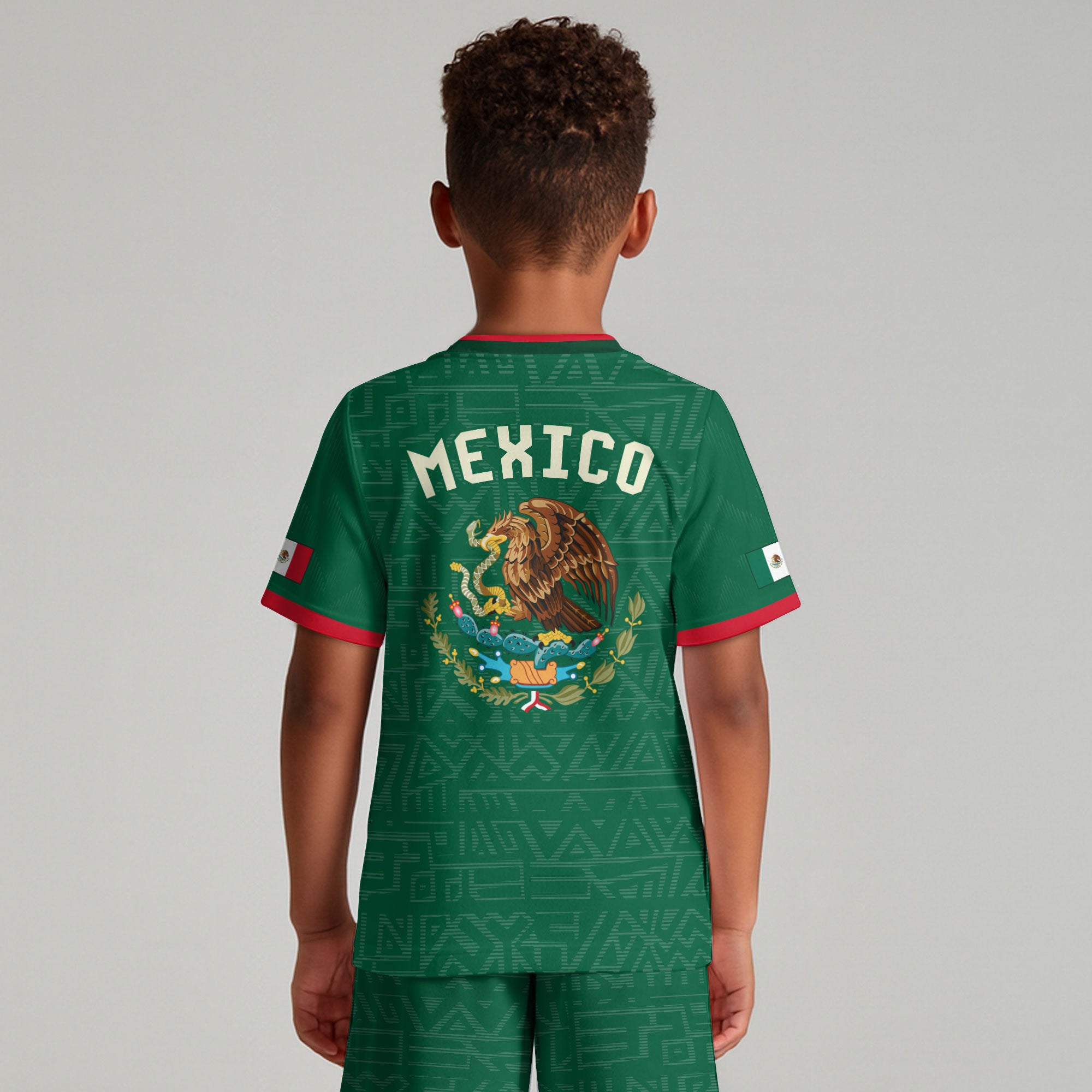 Mexico Kids Soccer Jersey Green Aztec Eagle Serpent Design