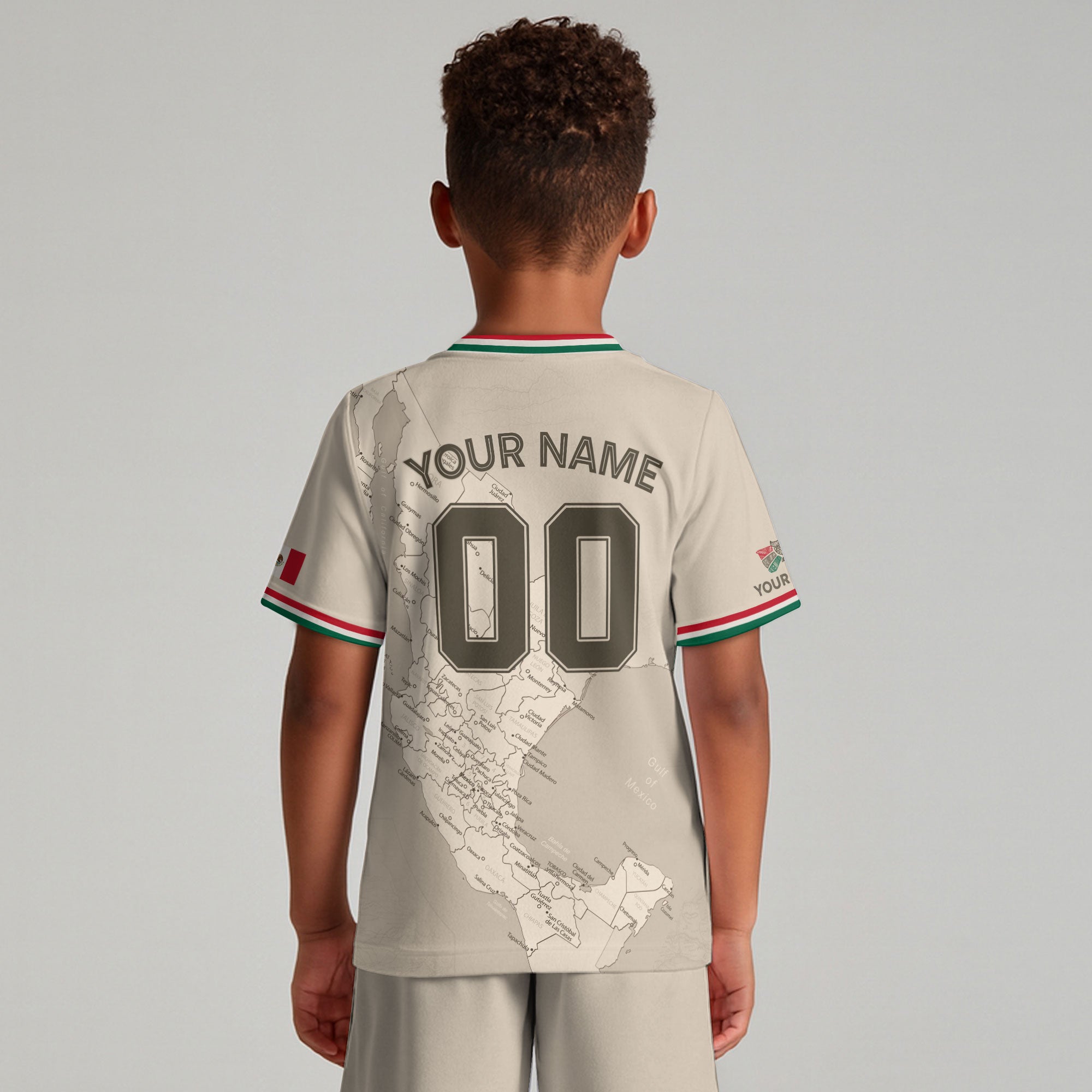 Custom Mexico Kids Soccer Jersey Beige Heritage Map Design