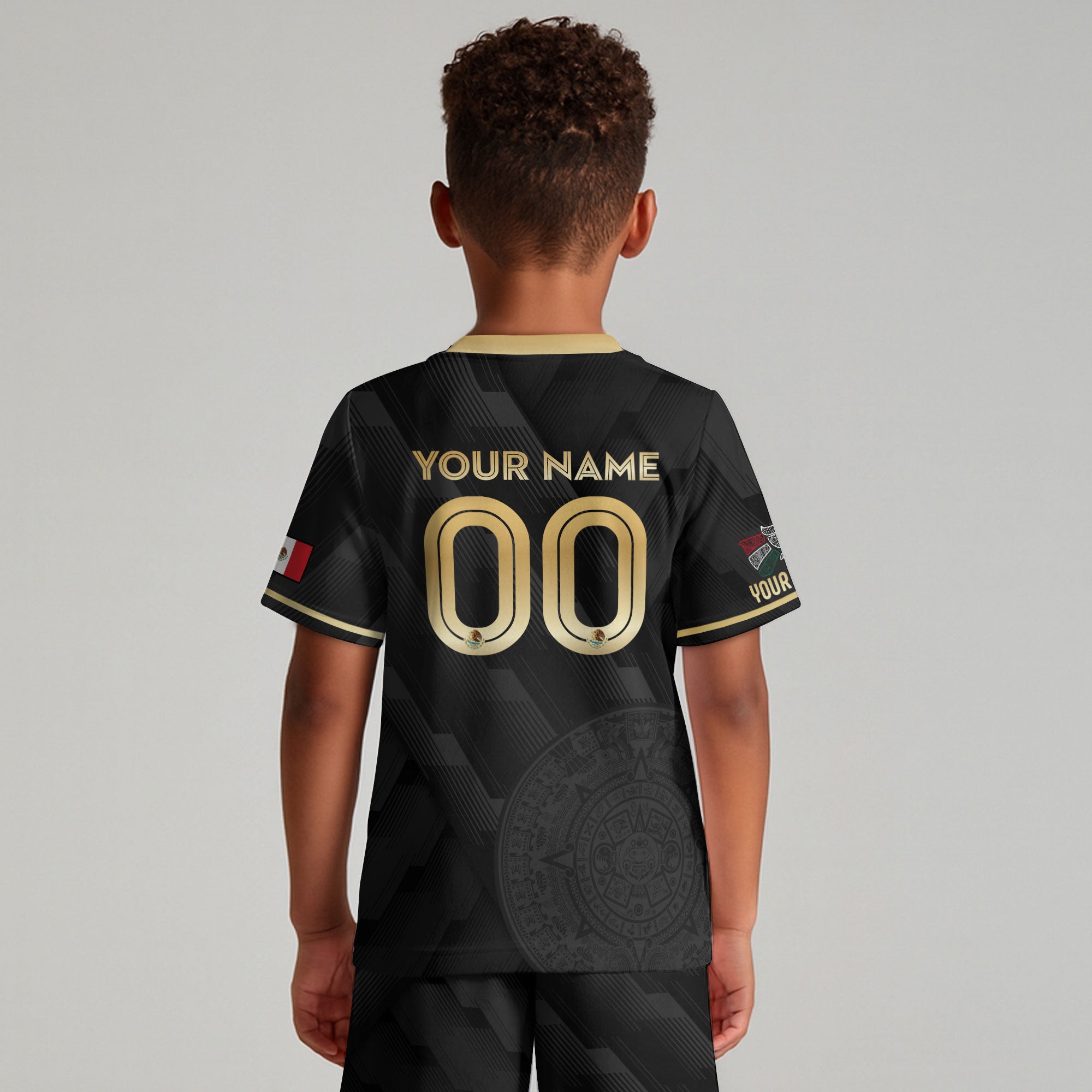 Custom Mexico Kids Soccer Jersey Black Gold Classic Design